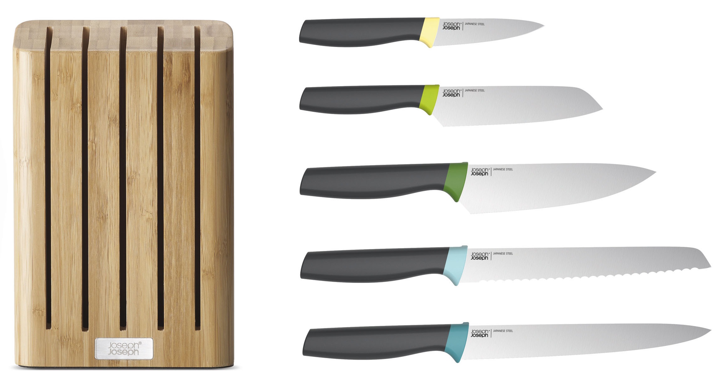 Joseph Joseph Elevate Bamboo Filled Knife Block & 5 Stainless Steel Knives