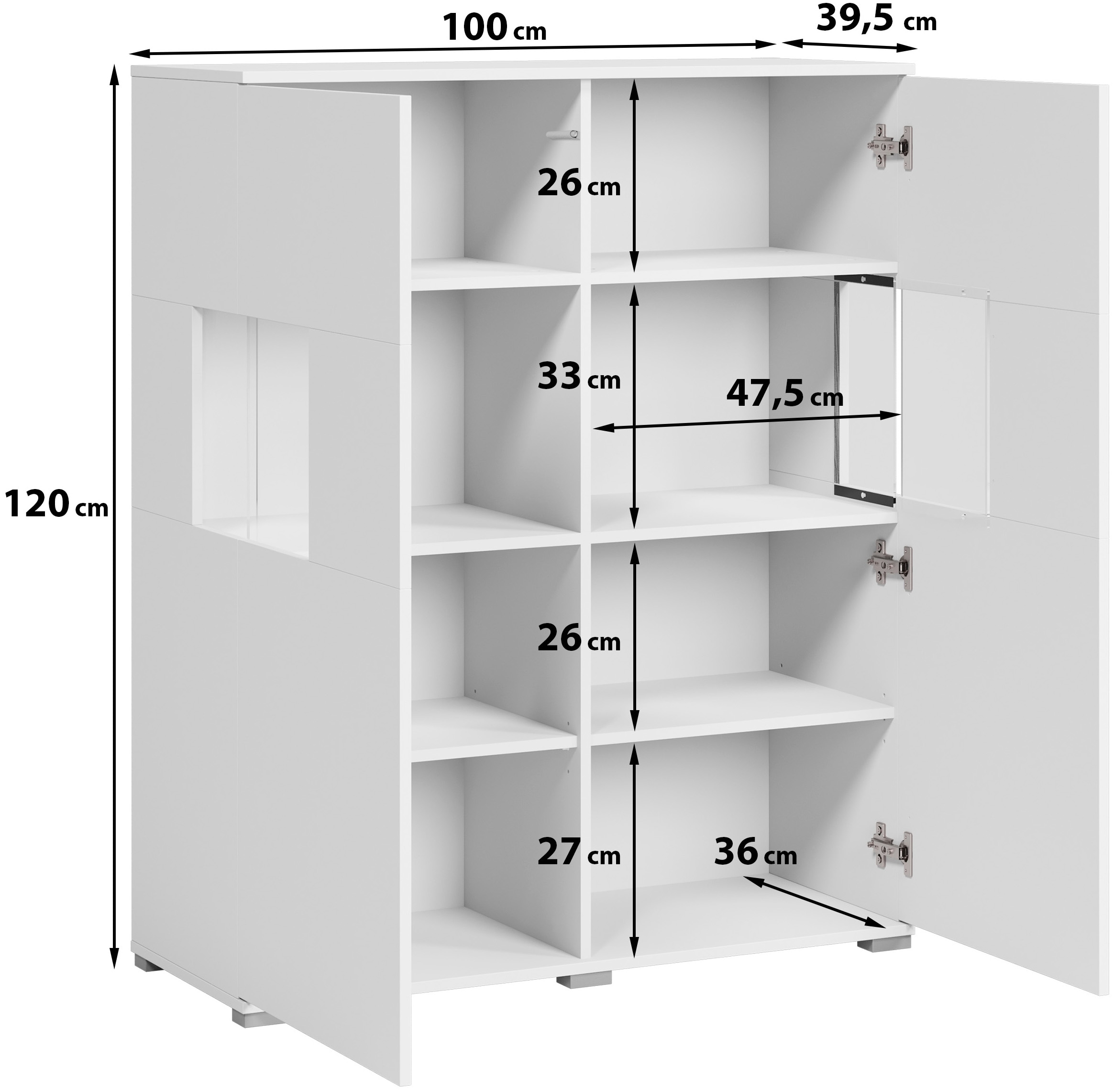 INOSIGN Highboard »Kenia«, Modernes Highboard mit Glastüren, Breite 100 cm