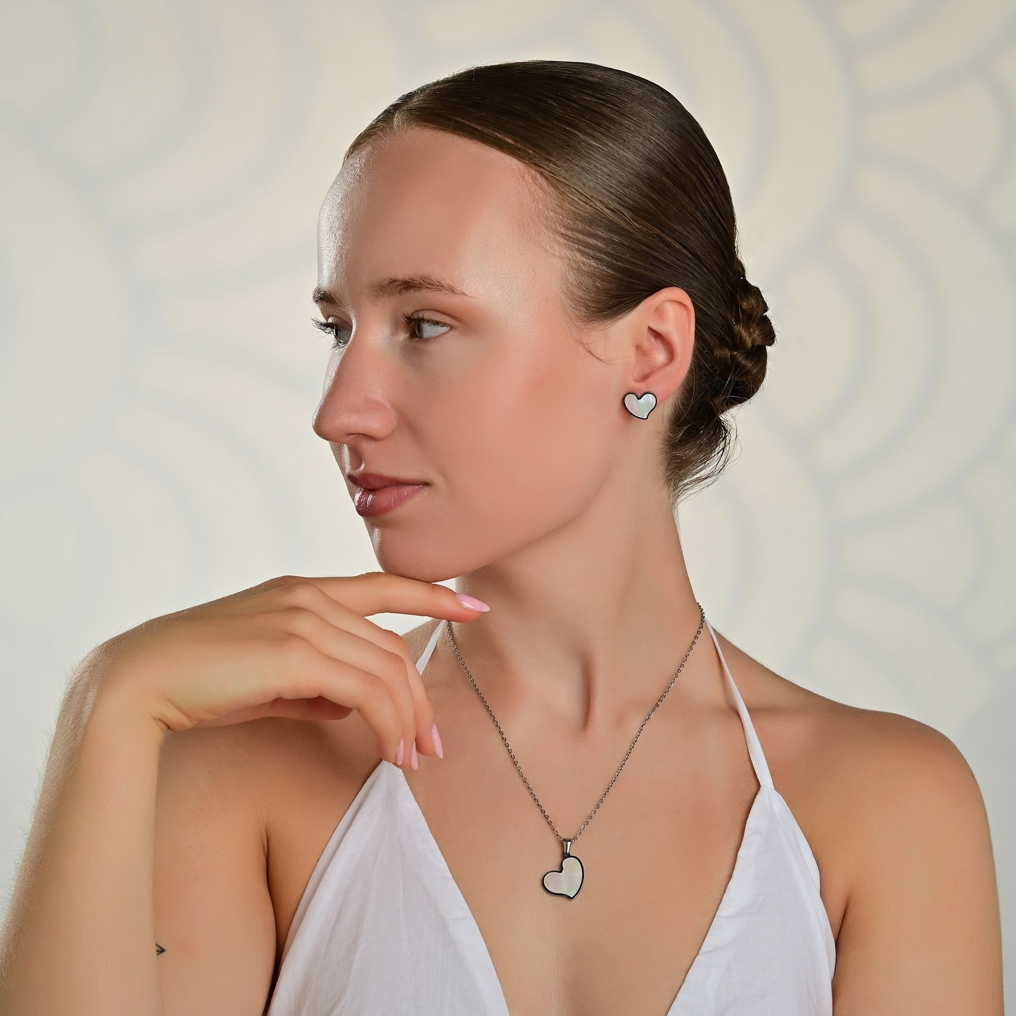 ADELIA ́S Damen Kette ohne Anhänger "Damen Halskette aus Edelstahl mit Perlmutt 45+5", 50cm, Edelstahlsilber, Edelstahl, Halsketten, Perfekt als