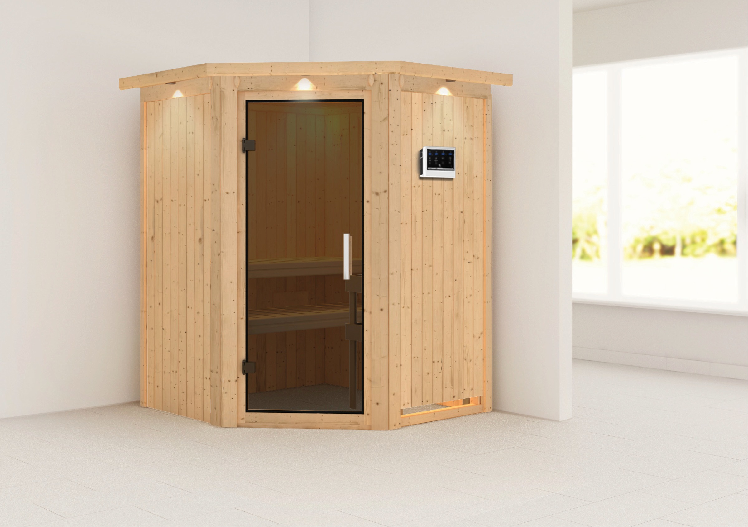 Karibu Sauna »Nanna«, 3,6-kW-Bio-Plug & Play Ofen mit externer Steuerung