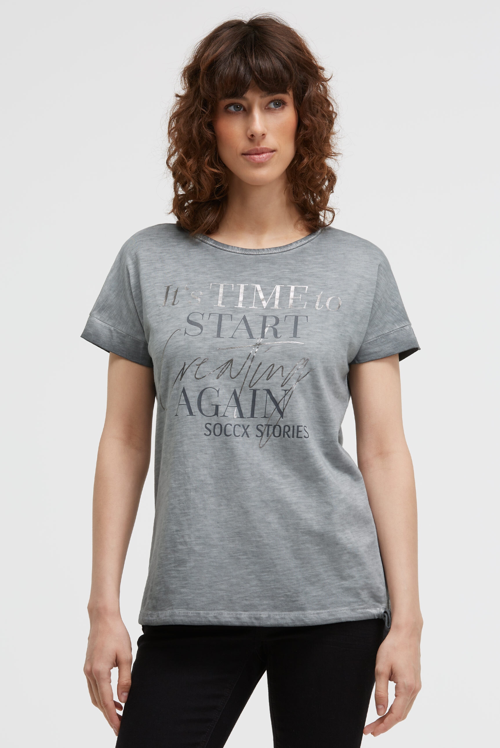 SOCCX Rundhalsshirt, mit Bindeband am Saum günstig online kaufen