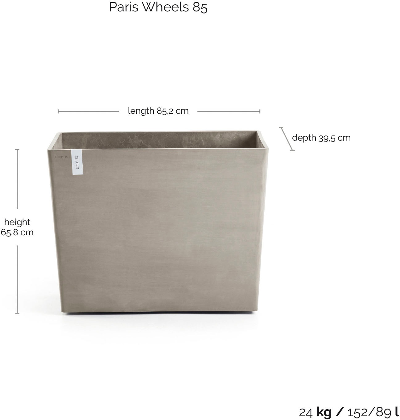 ECOPOTS Blumentopf »Paris mit Rollen 85 Taupe« für den Außenbereich: frostsicher, bruchsicher und lichtbeständig
