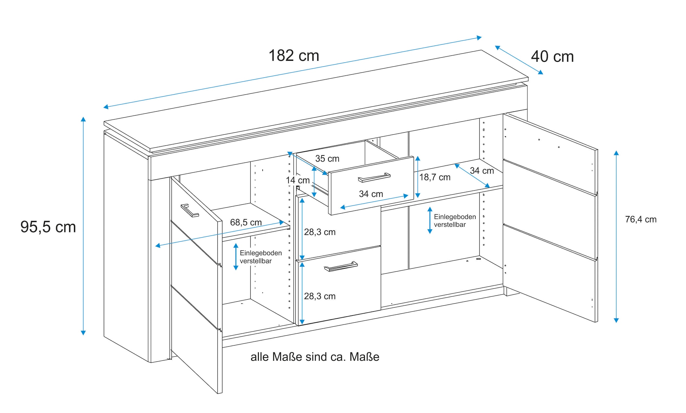 VOGL Möbelfabrik Sideboard, Breite 182 cm