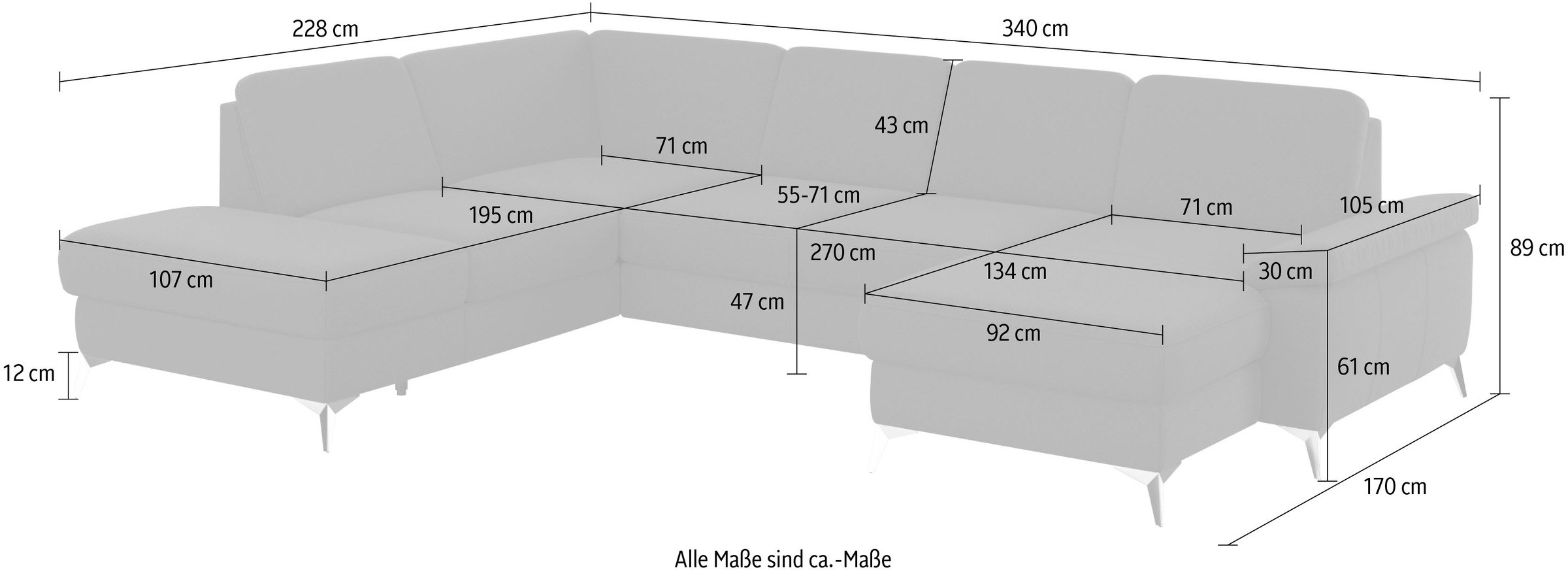 sit&more Wohnlandschaft »Padua U-Form«, inklusive Sitztiefenverstellung, Armteilfunktion und Federkern