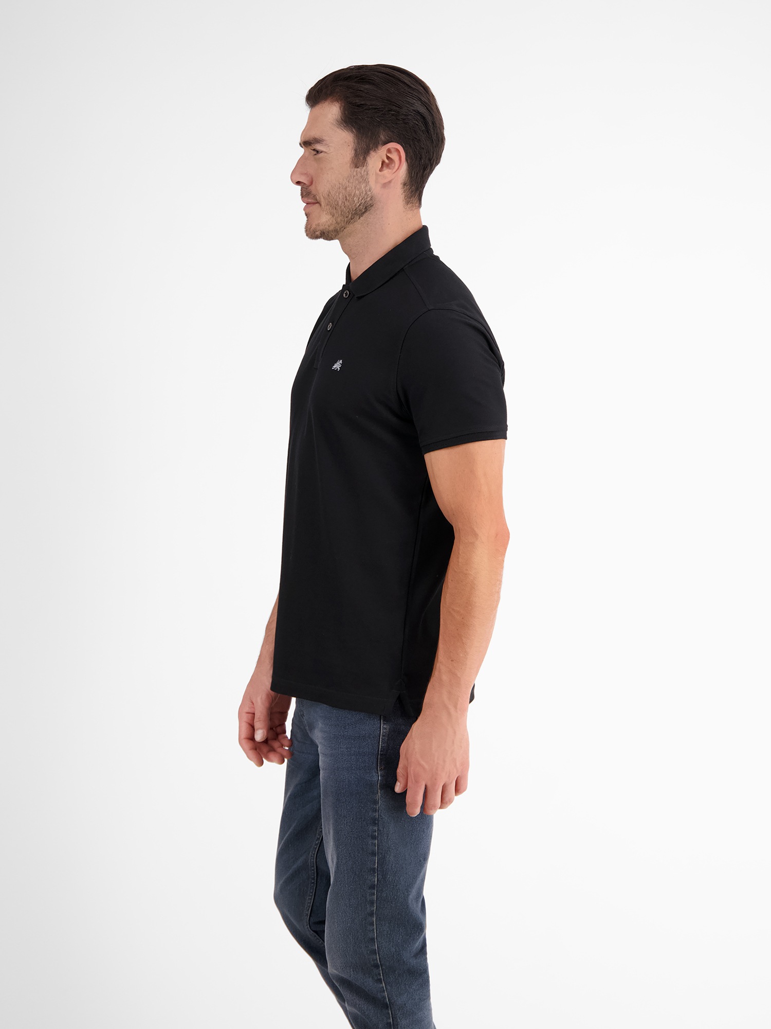 Poloshirt LERROS, Herren, Gr. M, schwarz, Single Jersey, Obermaterial: 60% Baumwolle, 40% Polyester, unifarben, normal hüftbedeckend, Rundhals, Shirts, mit Logo-Stickerei, kurzarm 6