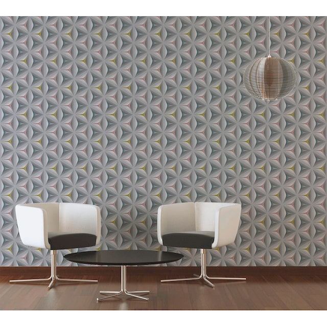 living walls Vliestapete »Scandinavian«, Retro, Retrotapete Geometrisch Tapete  3D Effekt Grau einfarbig, glänzend günstig | BAUR