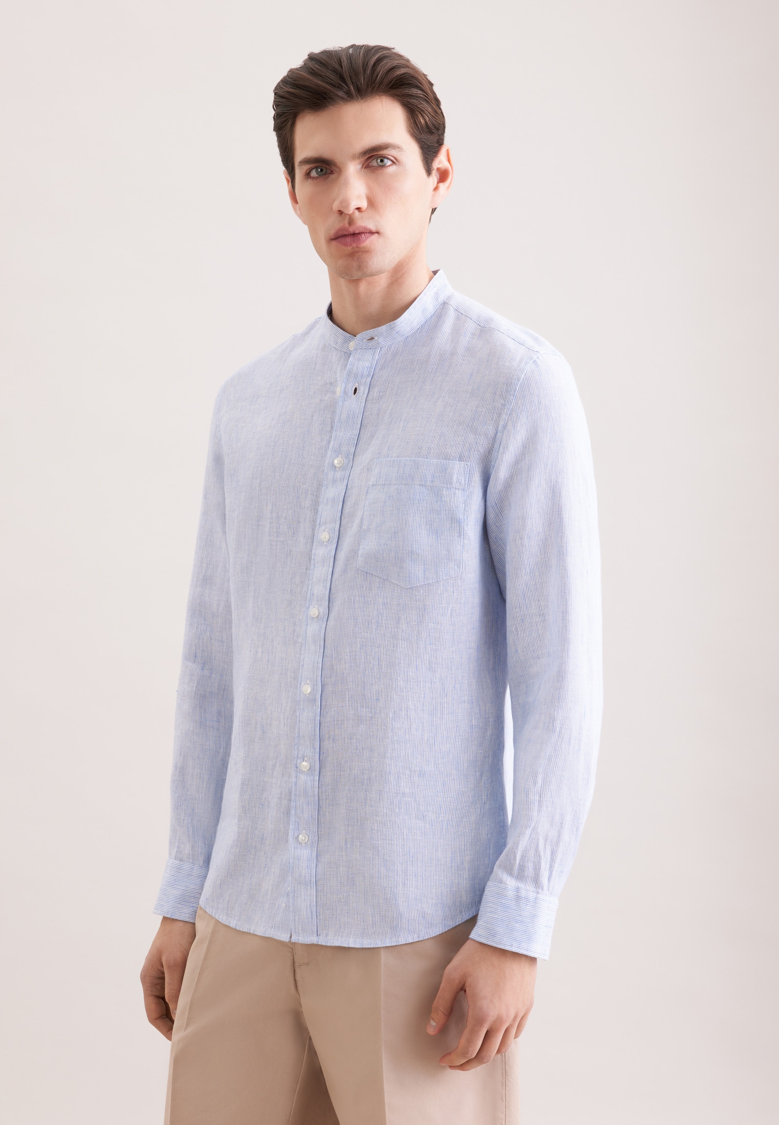 seidensticker Leinenhemd "Schwarze Rose" Slim 1/1 Stehkragen Gestreift günstig online kaufen