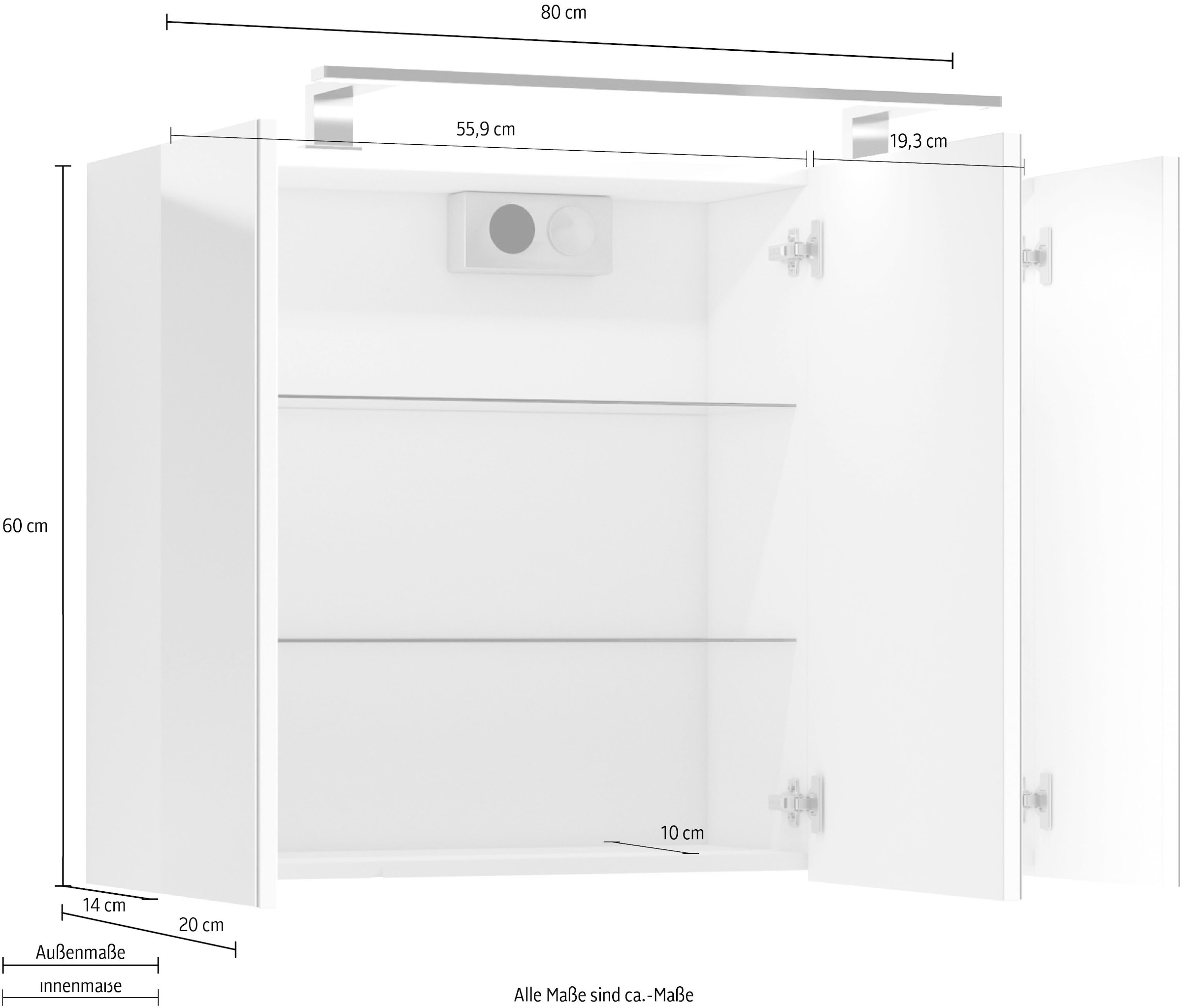 Homexperts Spiegelschrank »Salsa«, Breite 80 cm, mit LED-Beleuchtung & Schalter-/Steckdosenbox