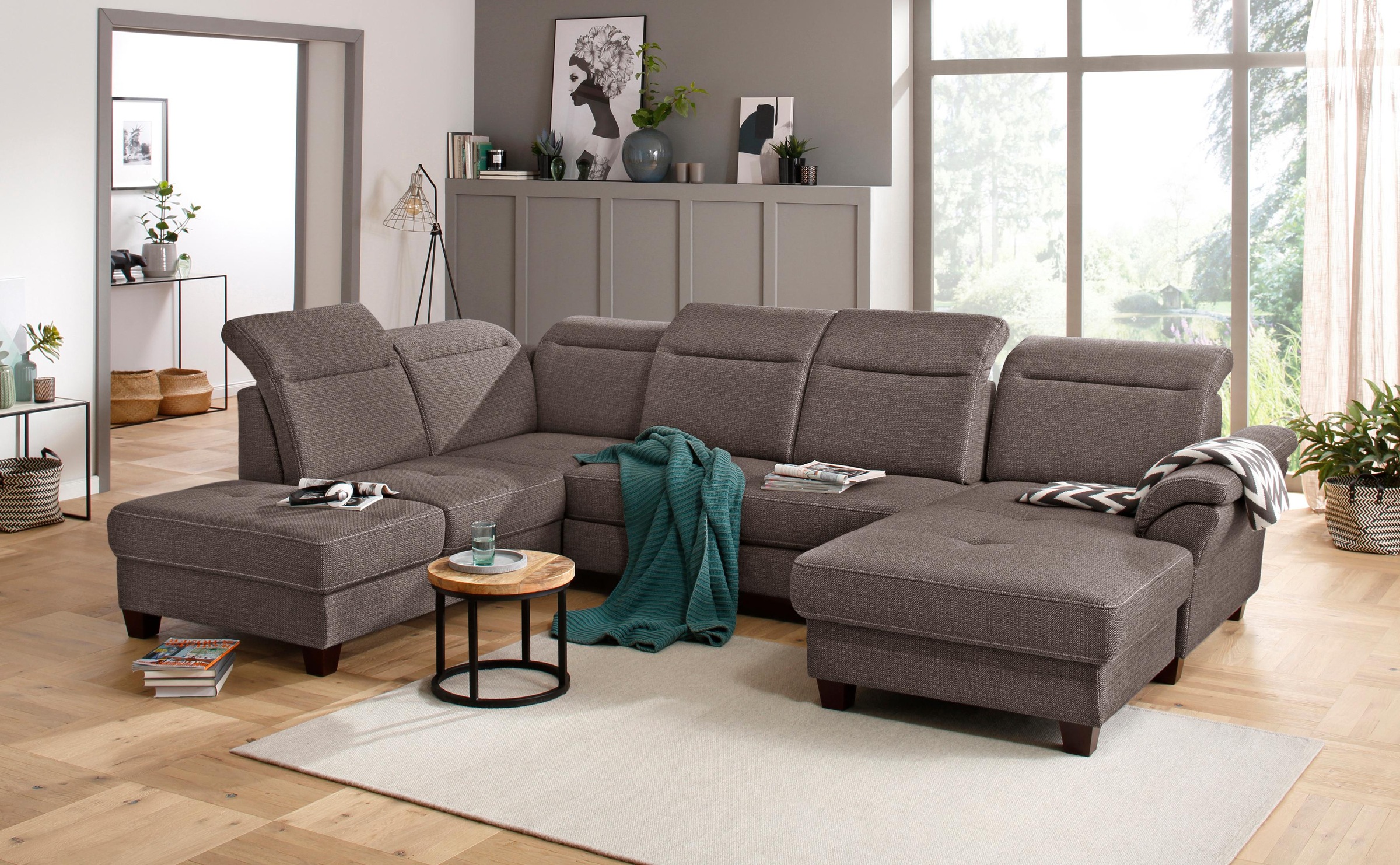 Home affaire Wohnlandschaft "Solvei U-Form" Sitztiefenverstellung und Feder günstig online kaufen