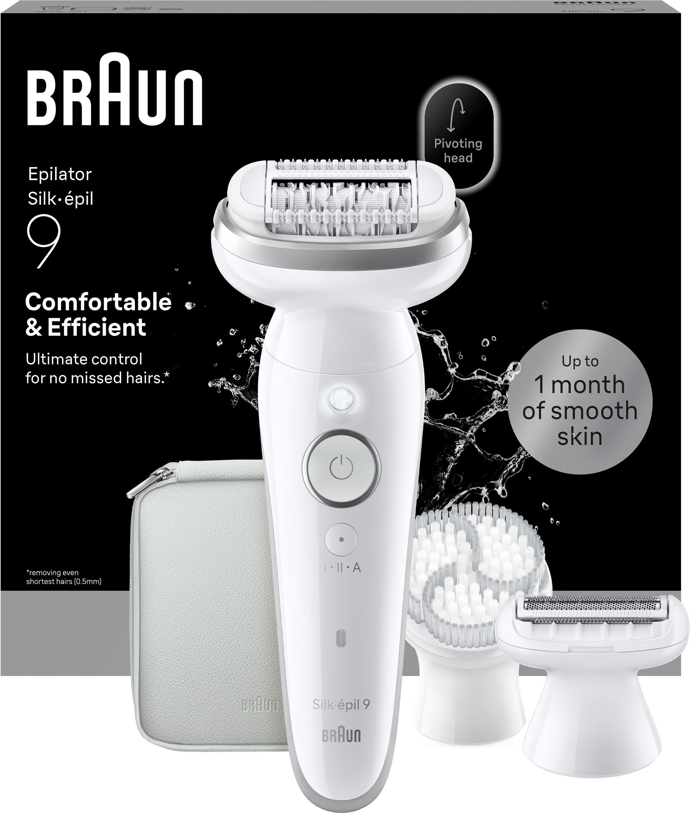 BRAUN Damen Epilierer "Silk-épil 9 SES9-061"weiß, silber, Epilierer, Wet & Dry, Rasieraufsatz, inkl. Trimmeraufsatz und Peelingbürste