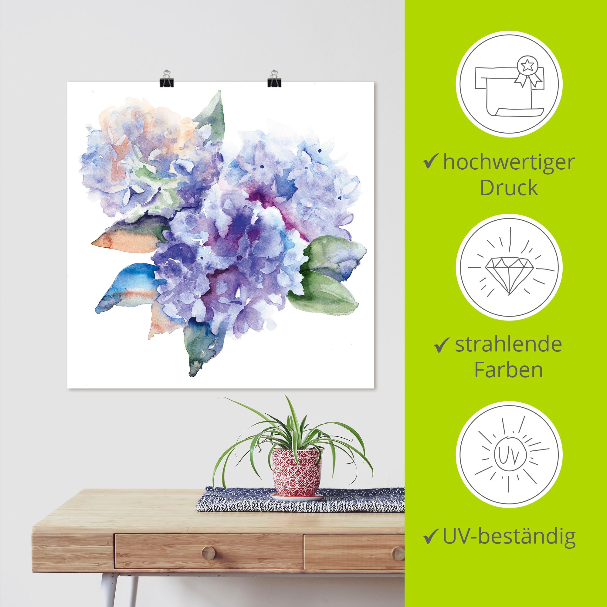Artland Wandbild »Hortensien«, Blumen, (1 St.), als Leinwandbild, Poster in verschied. Größen
