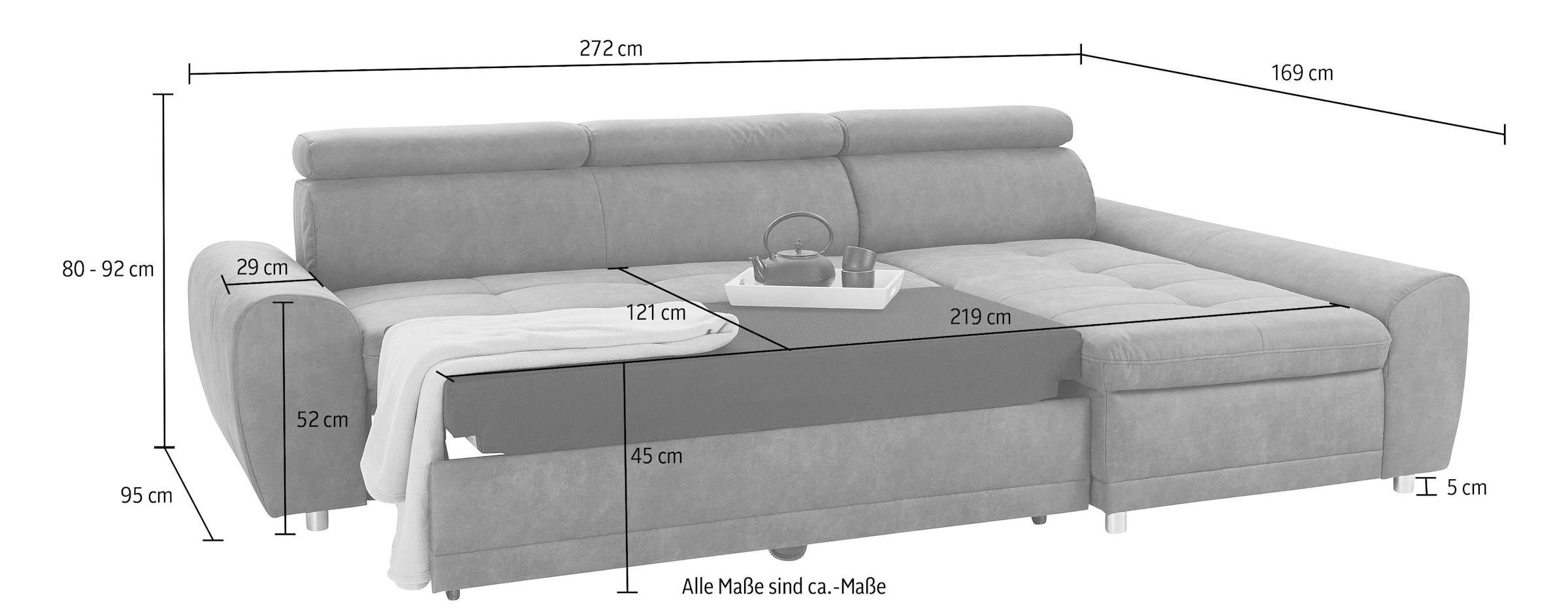 sit&more Ecksofa »Riva L-Form«, inklusive Kopteilverstellung, wahlweise mit Bettfunktion
