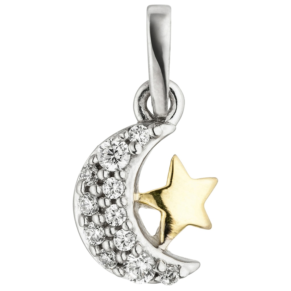 JOBO Kettenanhänger »Anhänger Mond und Stern« 925 Silber bicolor vergoldet mit Zirkonia