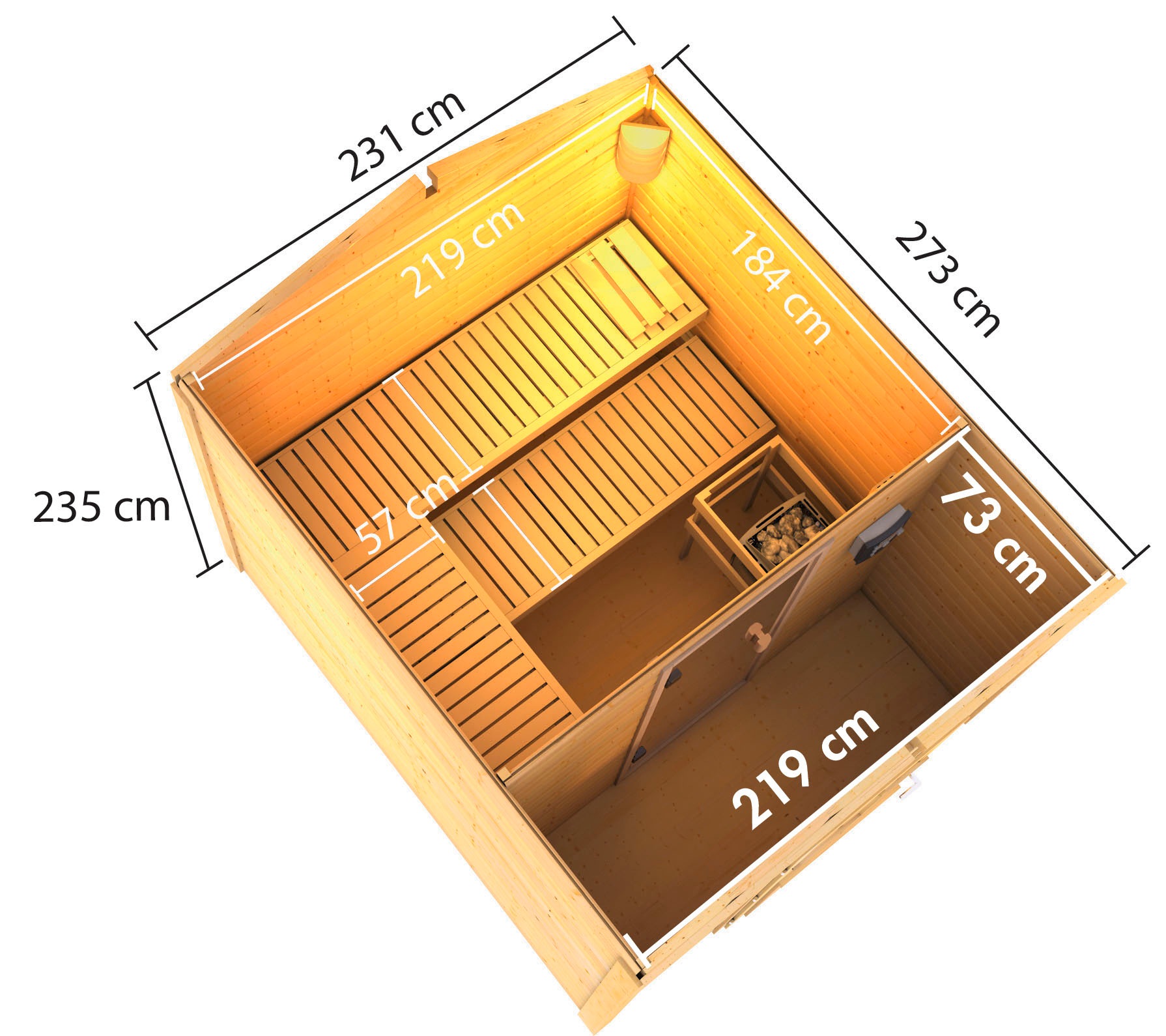 Karibu Saunahaus »»Bosse 1« mit Vorraum und klassischer Tür, naturbelassen« Set, 