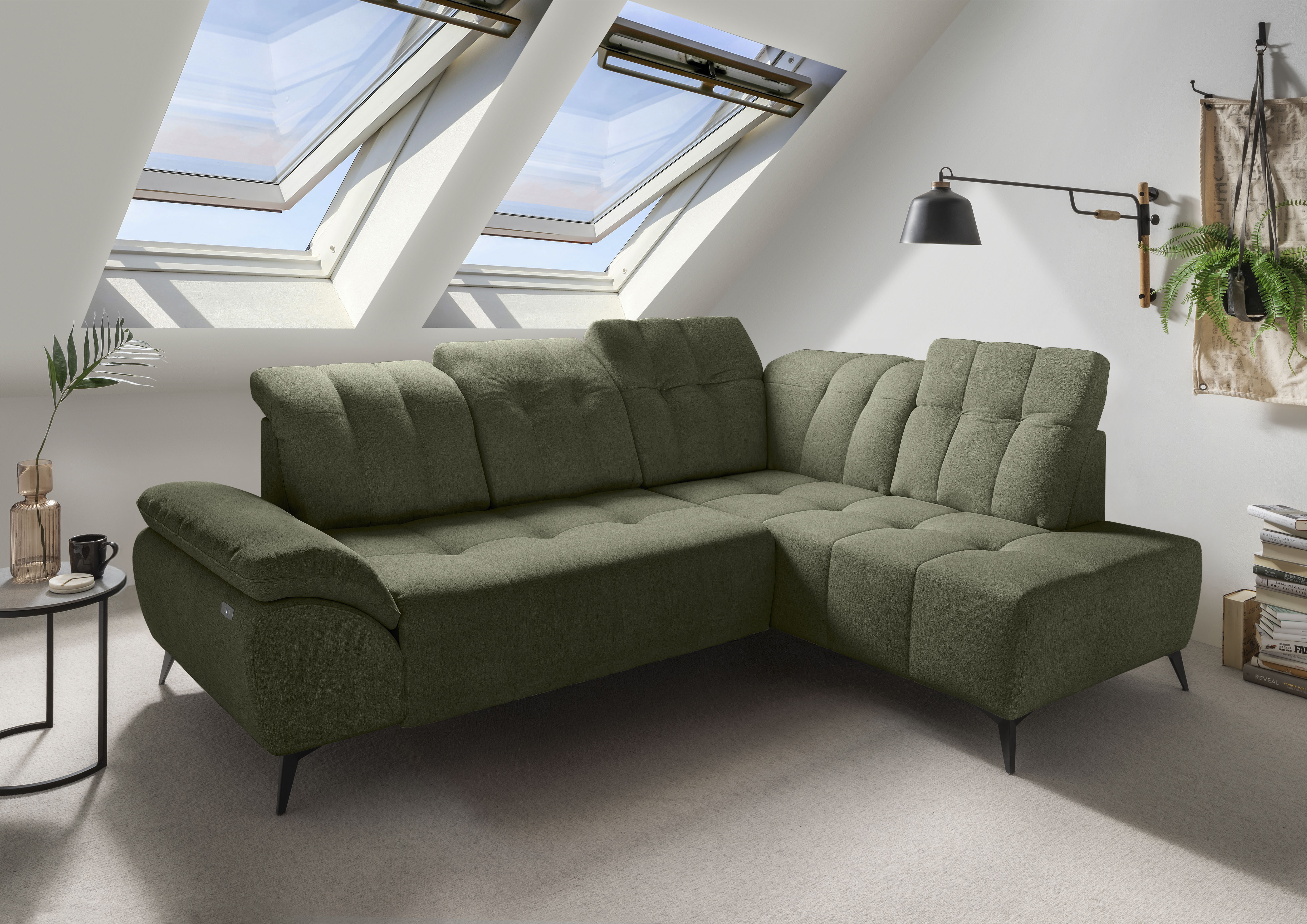 Home affaire Ecksofa "Fiore modern, bequeme Armlehne, tolle Detailverarbeitung, L-Form" elektrischer Sitzvorschub und Kopfstützen höhenverstellbar