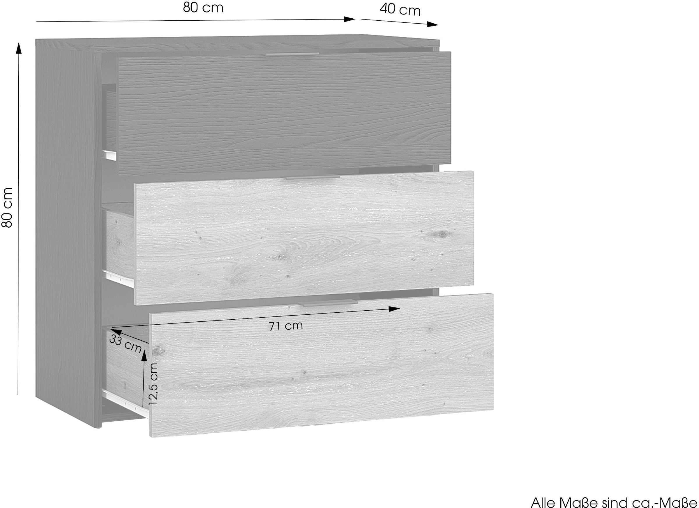 byLIVING Schubkastenkommode »Rimini«, Melamin Eiche schwarz und Artisan Eiche, 3 Schubkästen, Breite 80 cm