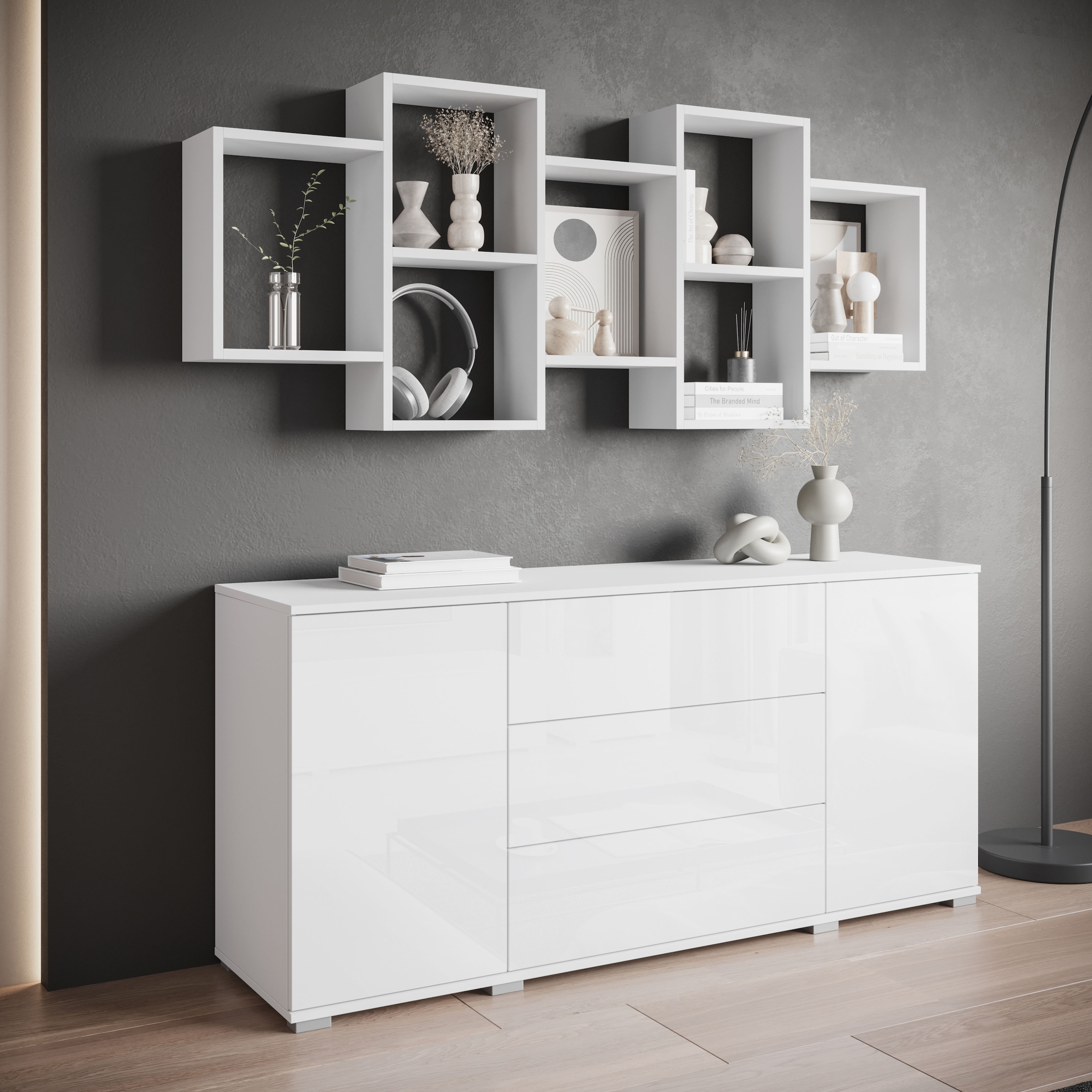 INOSIGN Wandboard »Wandregal Trio«, (1 St.), Stell- oder Hängeregal, 10 offene Fächer, flexibel montierbar