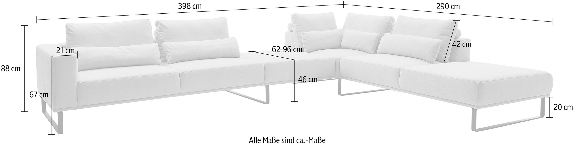Musterring Ecksofa »JustB! PM100 bequem, modern, elegant und viel Platz, bodenfrei« mit Zwischenhocker, wahlweise mit Funktion und Kissen, Maße 290 x 398