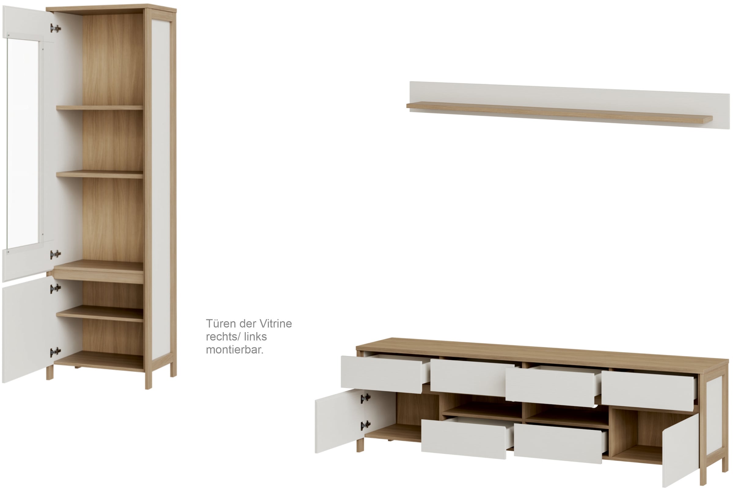 Home affaire Wohnwand »Stranda, moderne Anbauwand, Komplettset im Scandi-Style«, (3 St.), enthält Vitrine, Lowboard und Wandboard, 270 cm breit