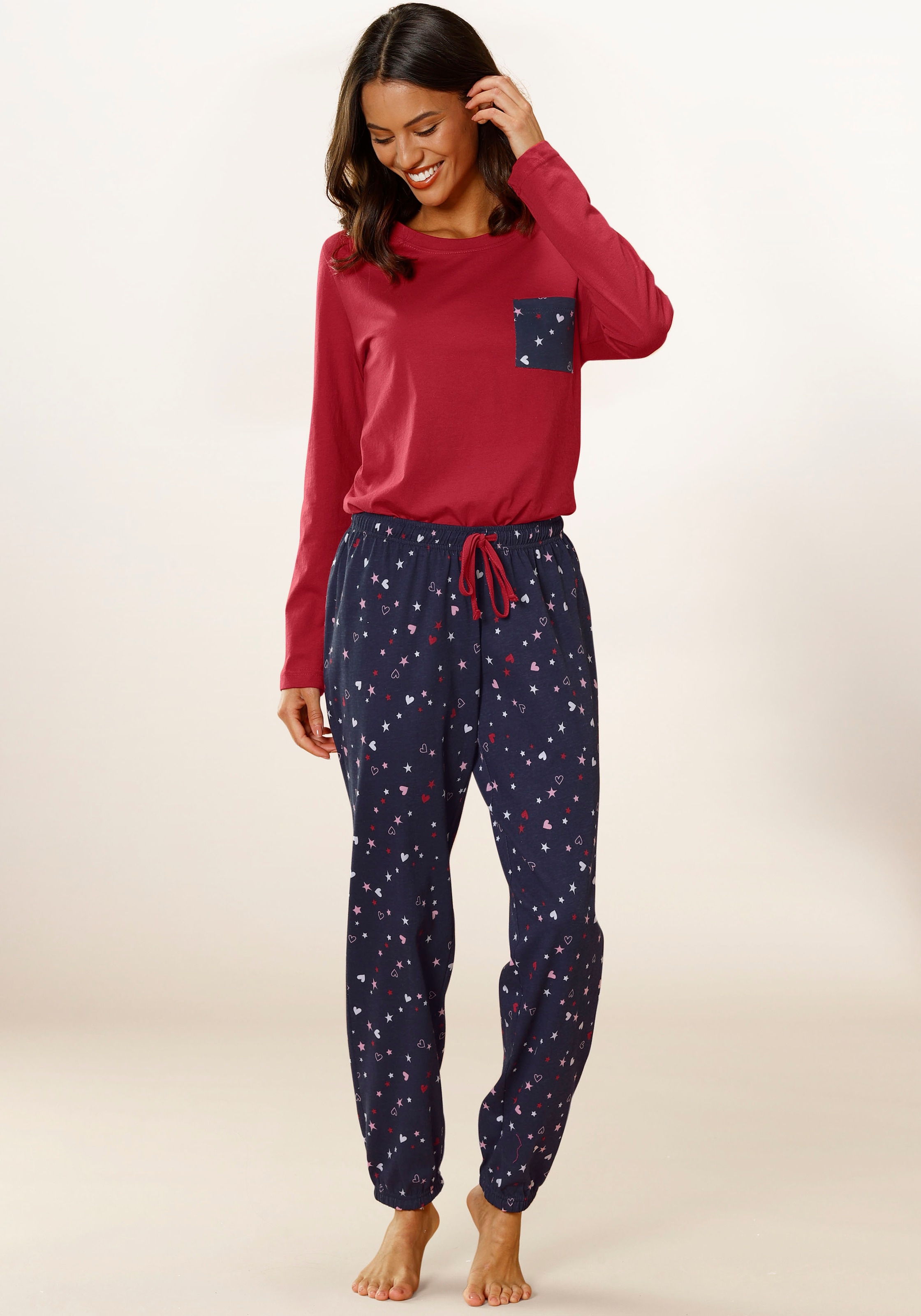 Vivance Dreams Pyjama 2-teilig, 2 tlg. mit niedlichem Herzen-Sterne-Druck günstig online kaufen