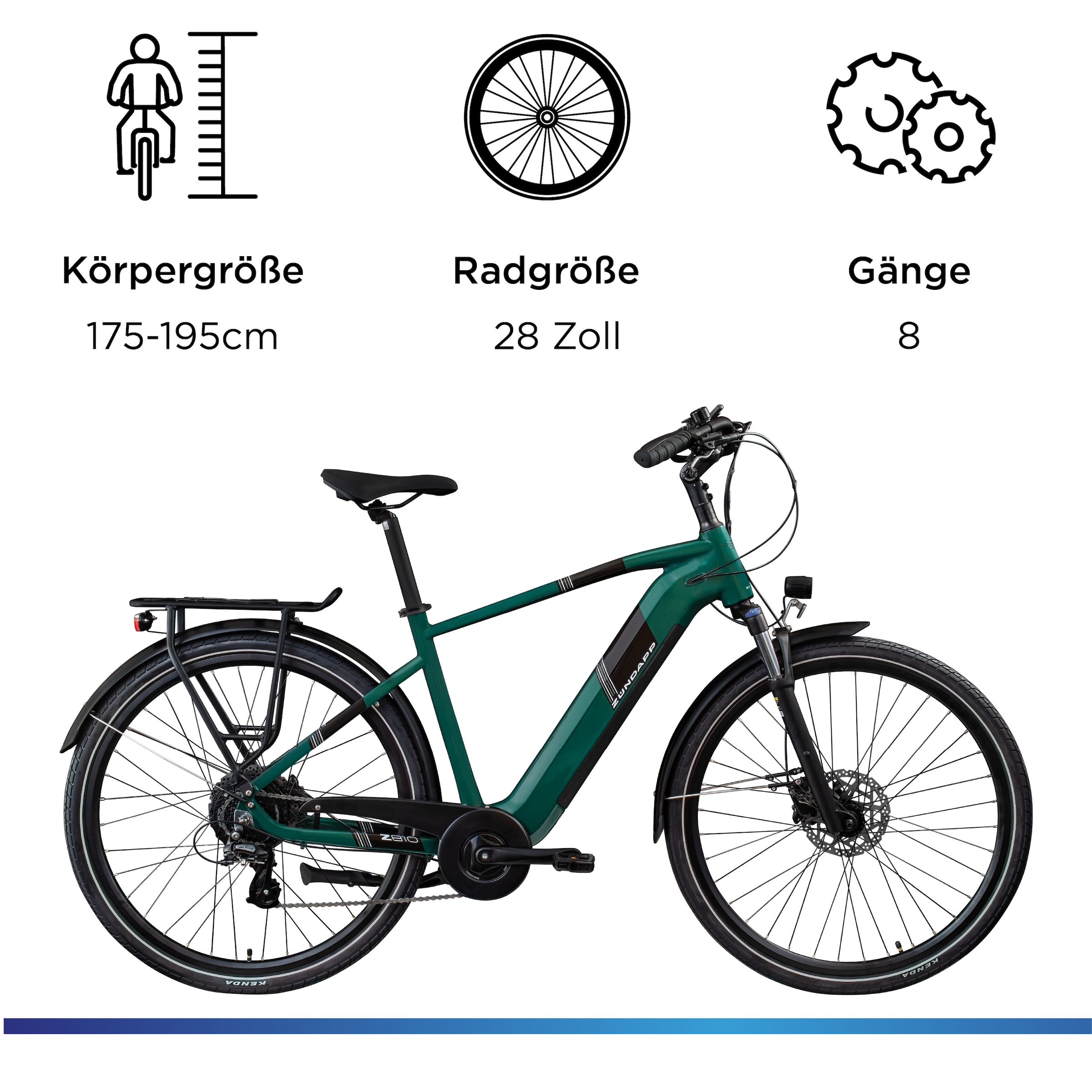 Zündapp »Z810« 8 Gang Shimano Altus RD-M310 Schaltwerk Kettenschaltung Heckmotor 250 W Pedelec, Elektrofahrrad für Damen und Herren
