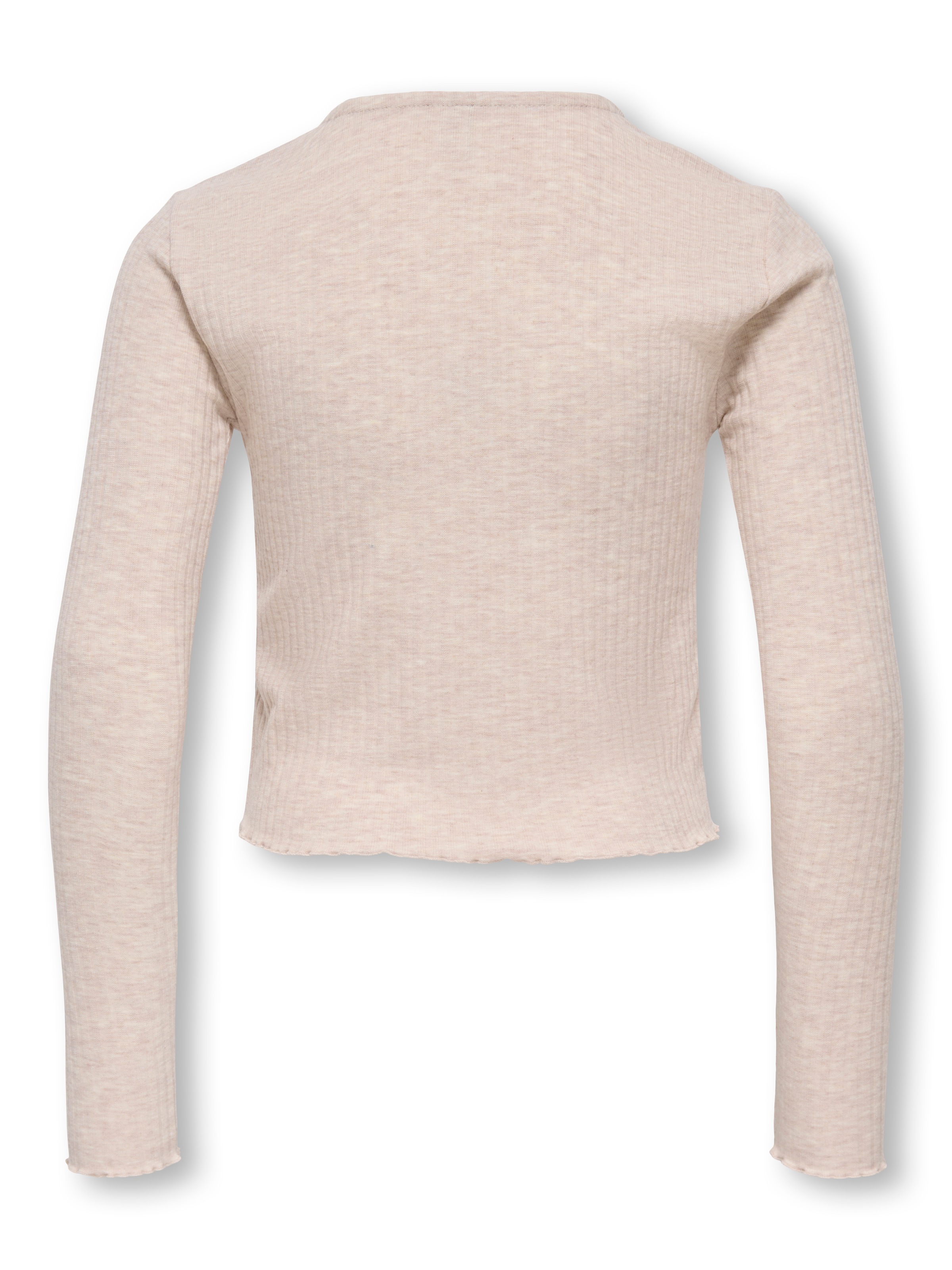 Langarmshirt KIDS ONLY "KOGNELLA L/S O-NECK TOP JRS NOOS", Mädchen, Gr. 122/128, beige (pumice stone detail:melange), Jersey, Obermaterial: 65% Polyester, 30% Viskose, 5% Elasthan, meliert, regular fit kurz, Rundhals, gewellter Abschluss, Shirts Langarmsh 3