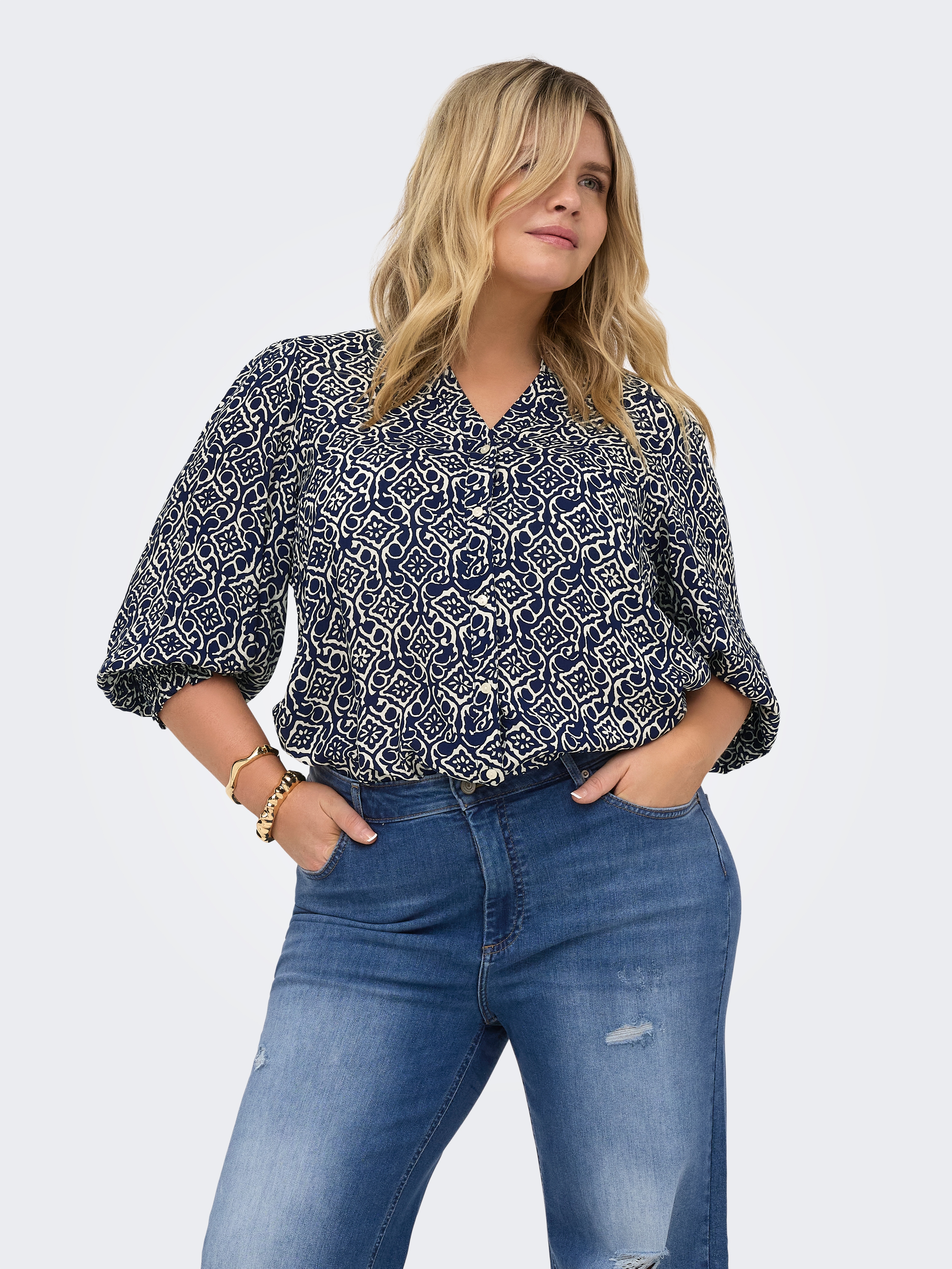 ONLY CARMAKOMA Druckbluse "CARRAYA 3/4 SHIRT WVN NOOS" Viskose, regular fit