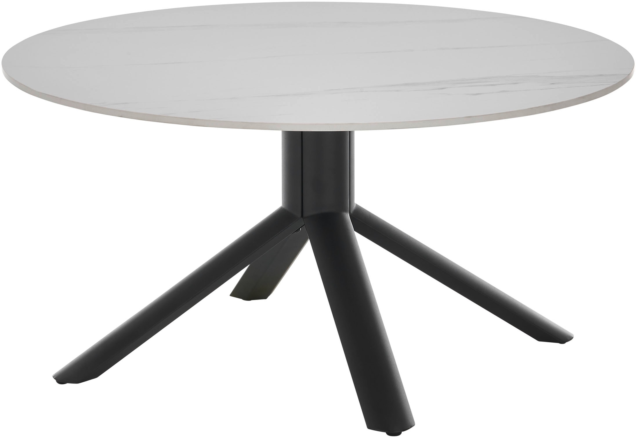 Stolkom Couchtisch »Joanna Esszimmertisch rund Keramik, Weiß marmoriert, BxH 90x45 cm«, Keramikoberfläche weiß marmoriert, 4-Fuß Gestell Schwarz matt