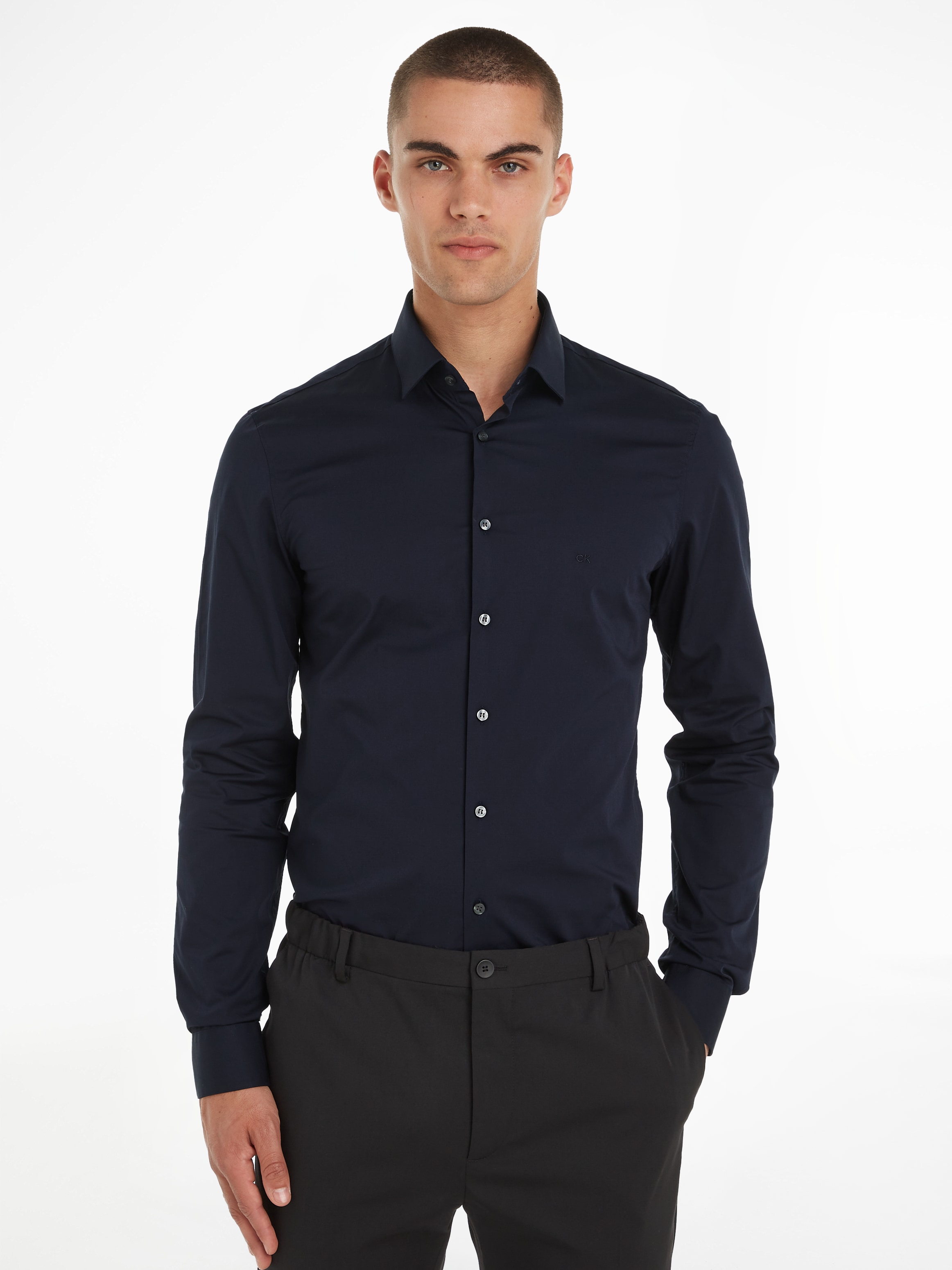 Calvin Klein Businesshemd "POPLIN STRETCH SLIM SHIRT", mit Kentkragen, Logo günstig online kaufen