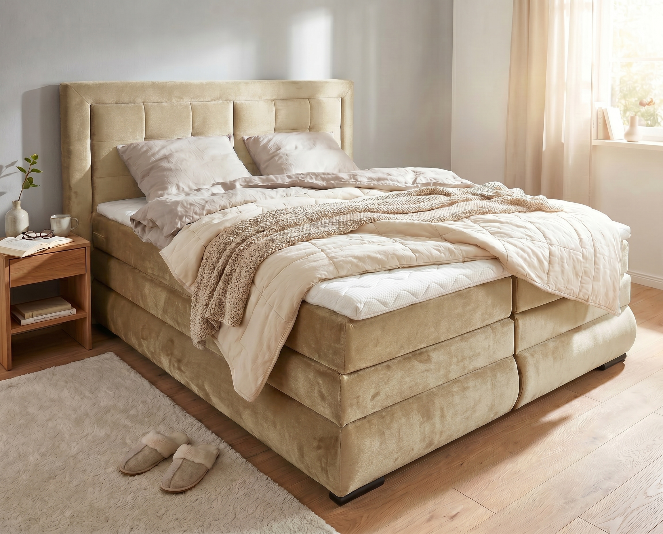 OTTO home "MIVVA mit Bettkasten, mit Taschenfederkernmatratze H3, H3/H4 mix, H4" mit Kaltschaum- oder Visco-Topper (bei H4), Komfortliegehöhe 67cm