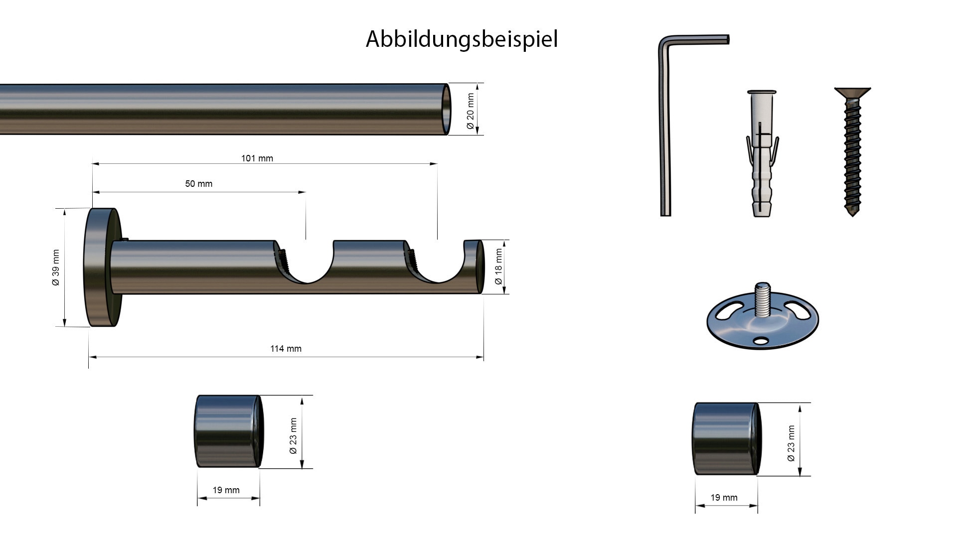 indeko Gardinenstange »Linz« Ø 20 mm 2 läufig-läufig Wunschmaßlänge Komplett-Set inkl.  Montagematerial