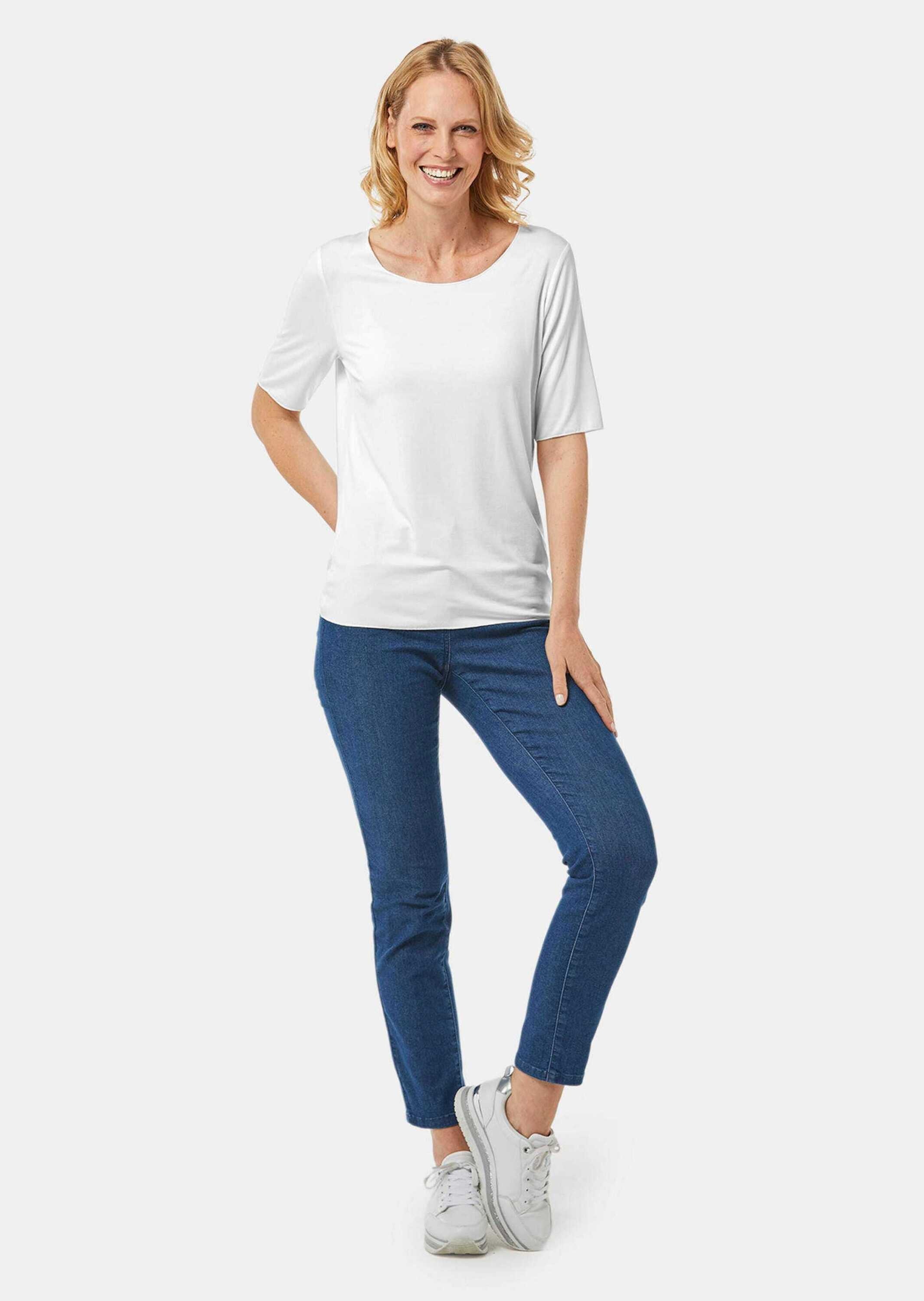 GOLDNER Langarm-Poloshirt "Kurzgröße Halbarmshirt mit tonaler Zierkante" To günstig online kaufen