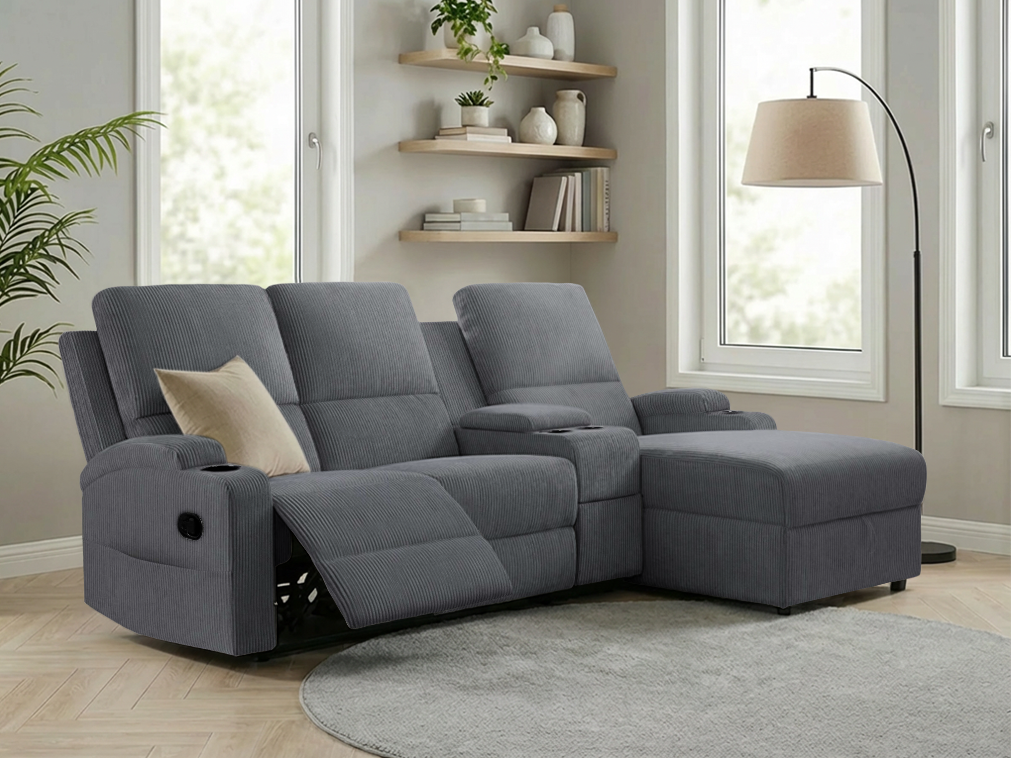 OTTO home Ecksofa "NAPORI Cord, Multimediasofa, 3er Kinosessel XXL, L-Form" Kinosofa, manuelle o. elektr. Relaxfunktion, Staufach, Getränkehalter
