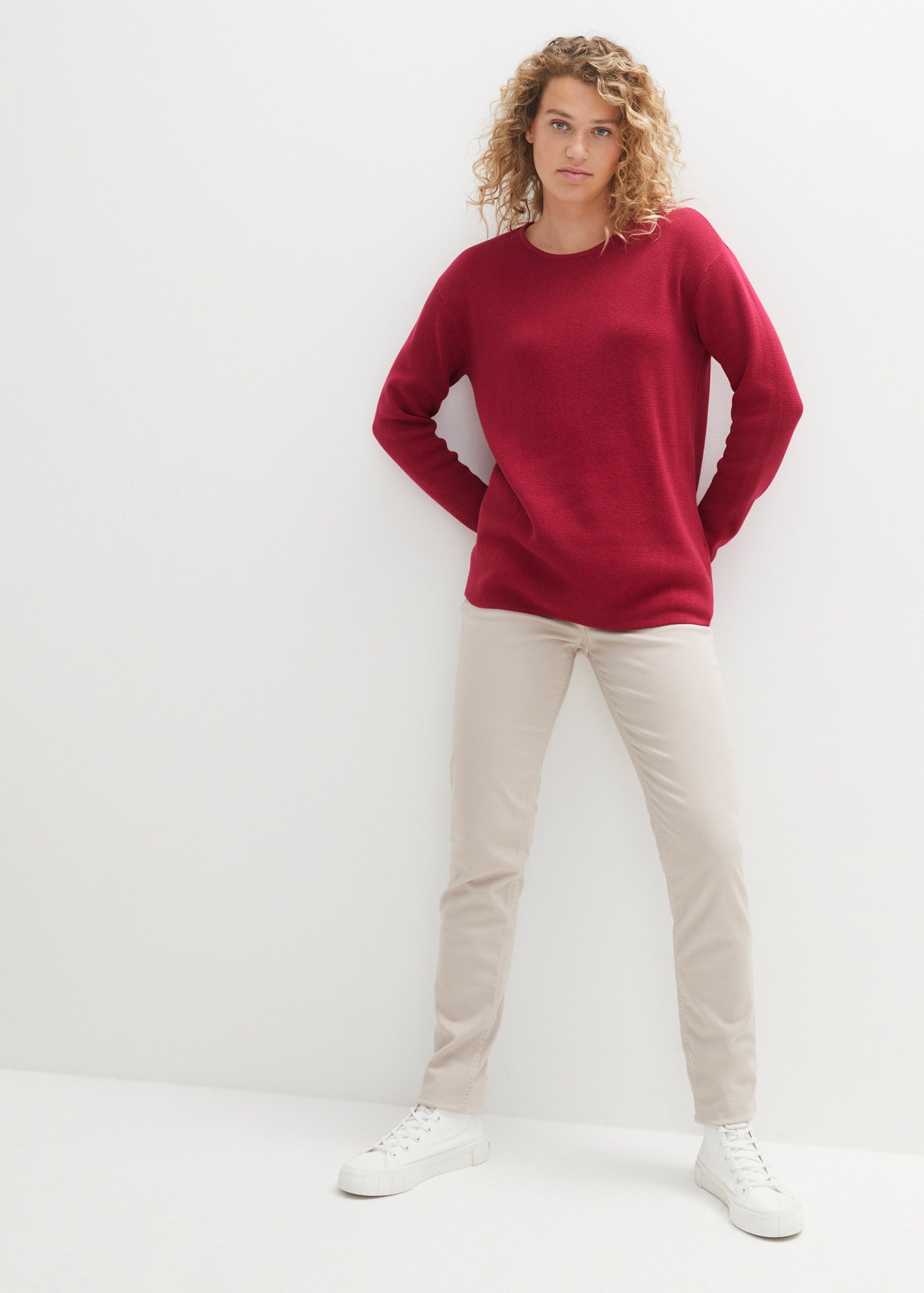 bonprix Strickpullover »Milano Rib Pullover mit Rundhals« aus Baumwolle und Polyacryl, mit Rundhalsausschnitt