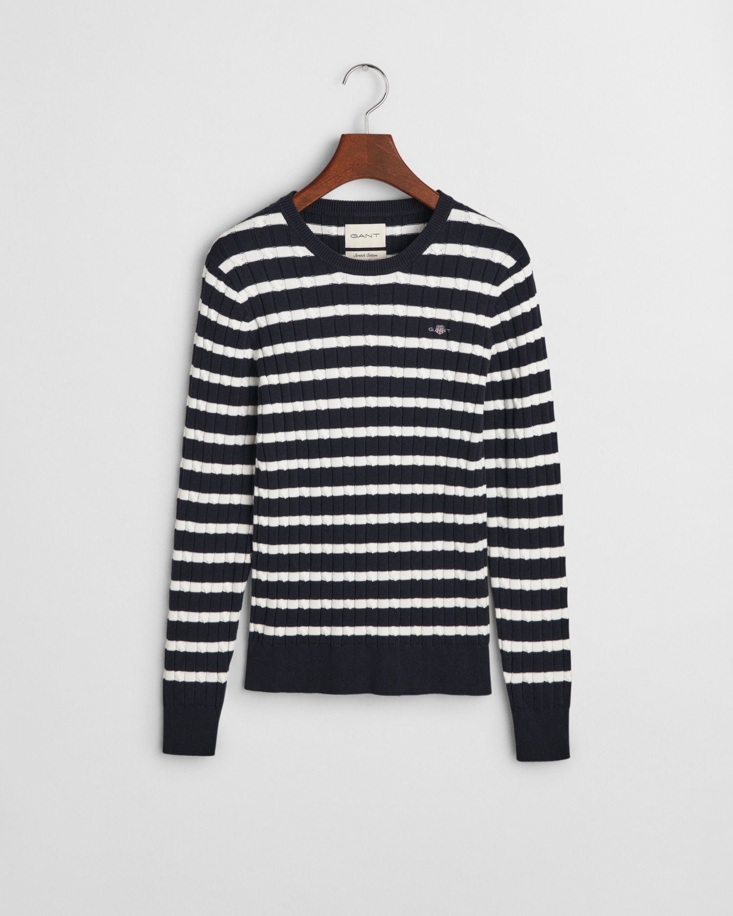 Gant Rundhalspullover »STRETCH COTTON CABLE STRIPE C-NECK«