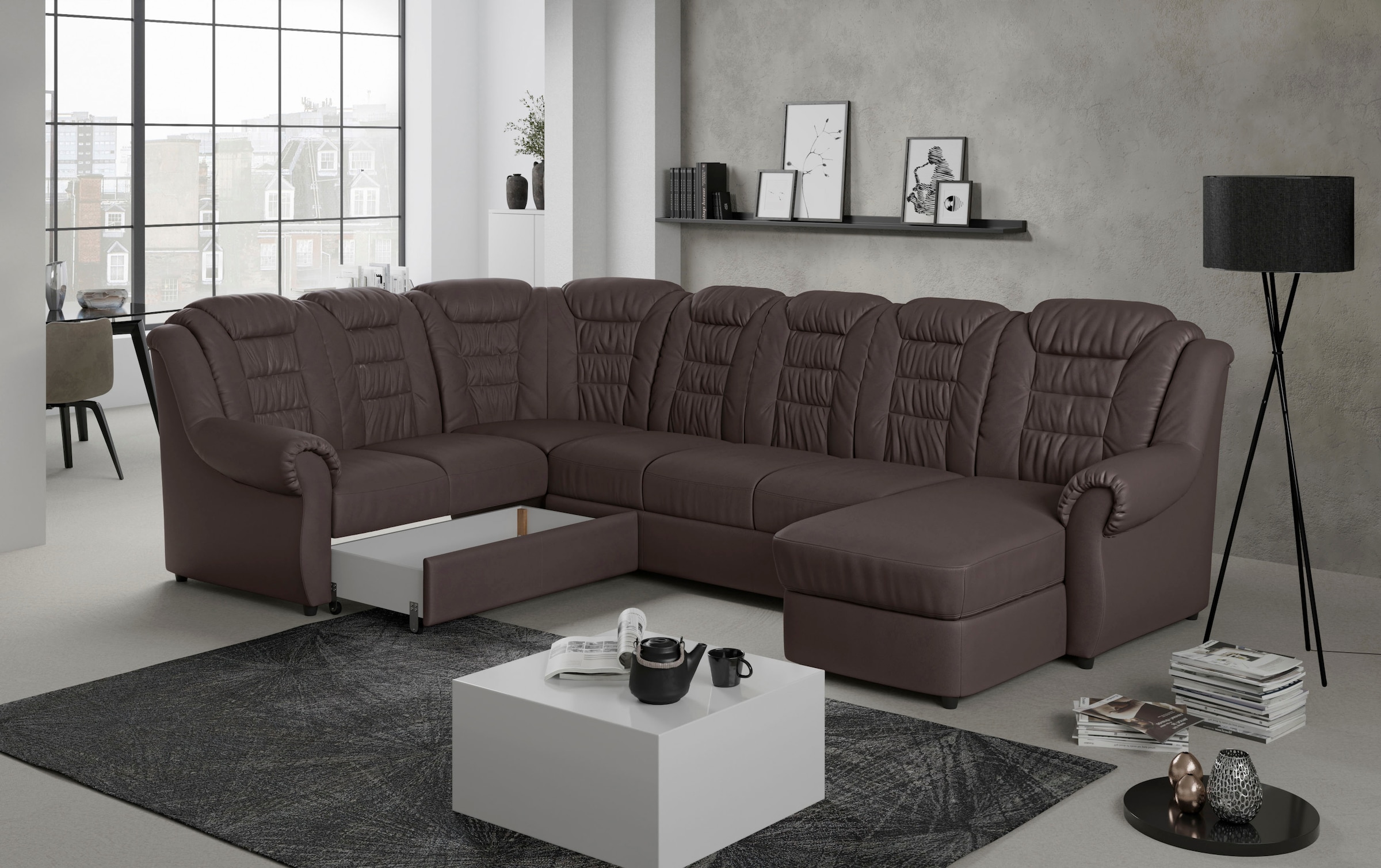 Home affaire Wohnlandschaft »Boston U-Form«, Gemütliche Wohnlandschaft mit hoher Rückenlehne in klassischem Design