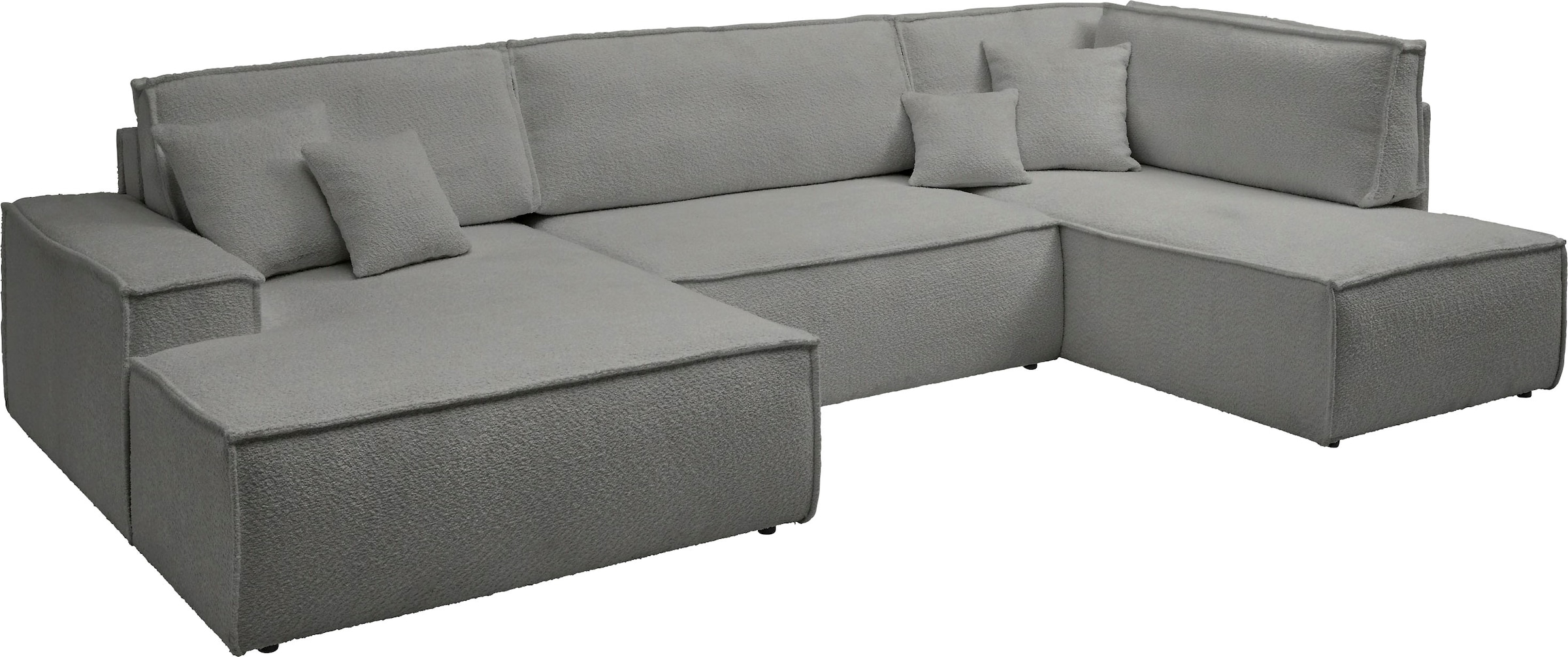 andas Wohnlandschaft »FINNLEY U-Form XXL 329 cm, Schlafsofa, Schlaffunktion m. Bettkasten«, (194/139 cm), Bouclé, Struktur und Cord