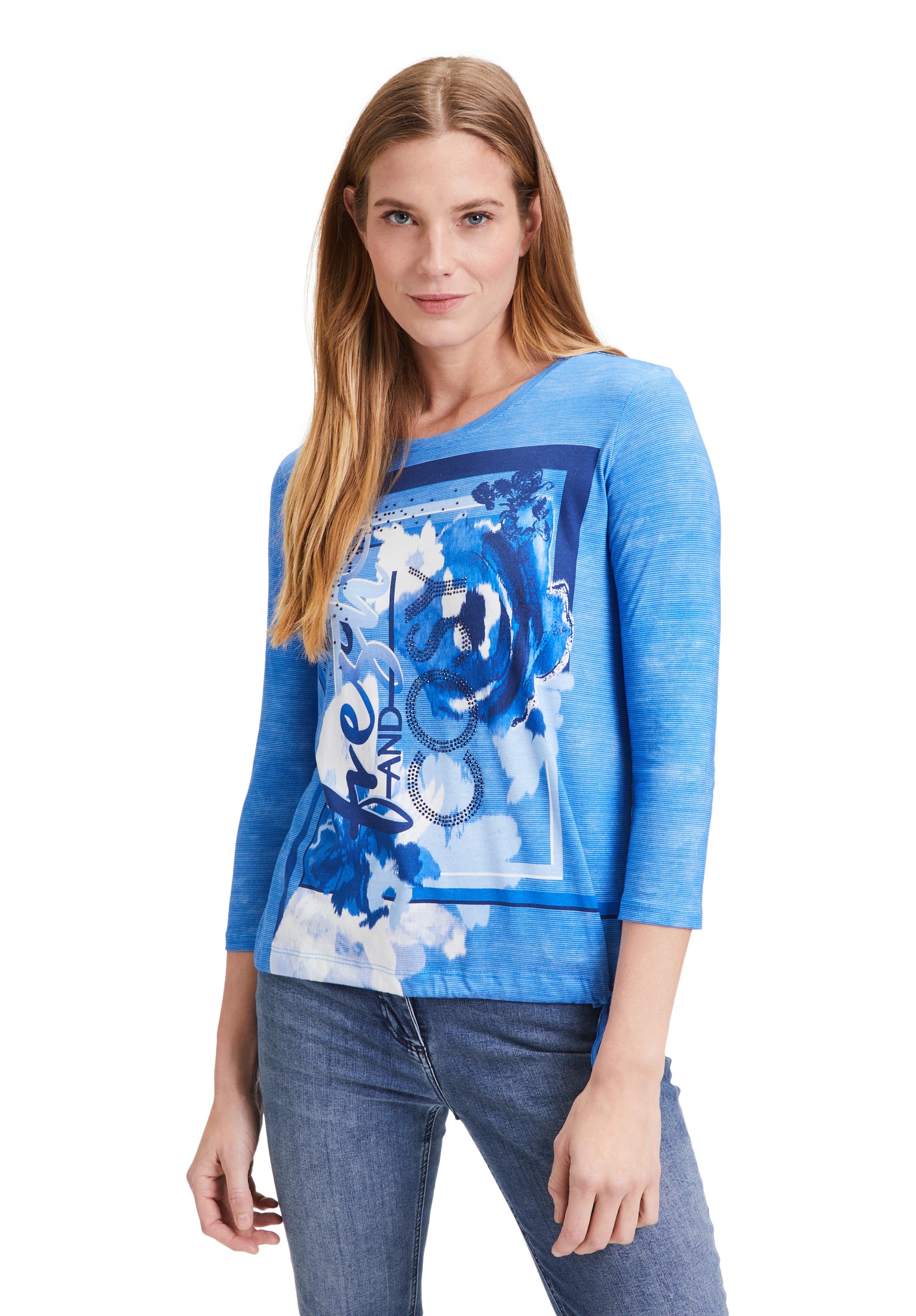 Betty Barclay 3/4-Arm-Shirt "Betty Barclay Printshirt mit Tunnelzug", Glitzersteine