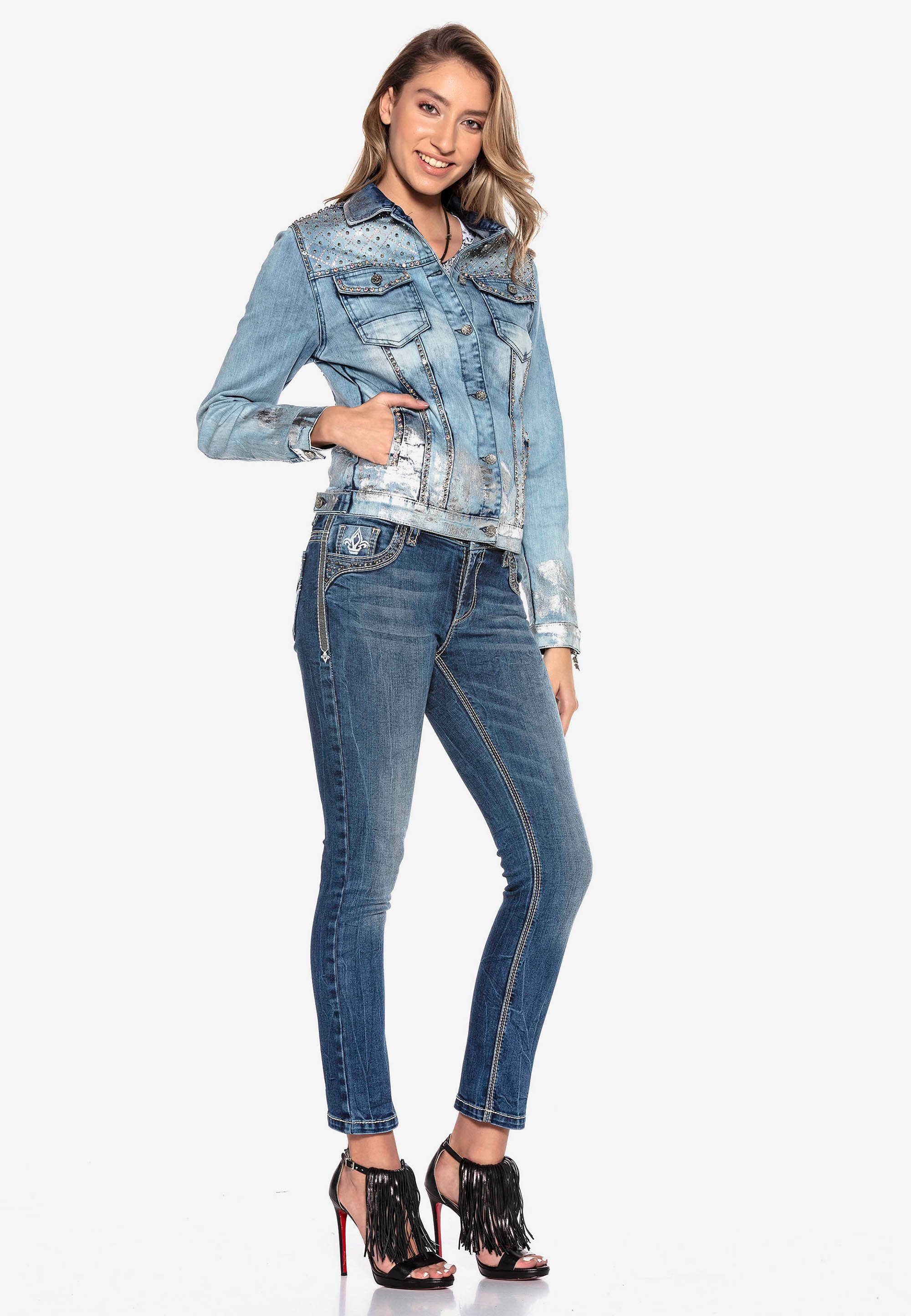Cipo & Baxx Jeansjacke, mit Pailletten-Logo-Print