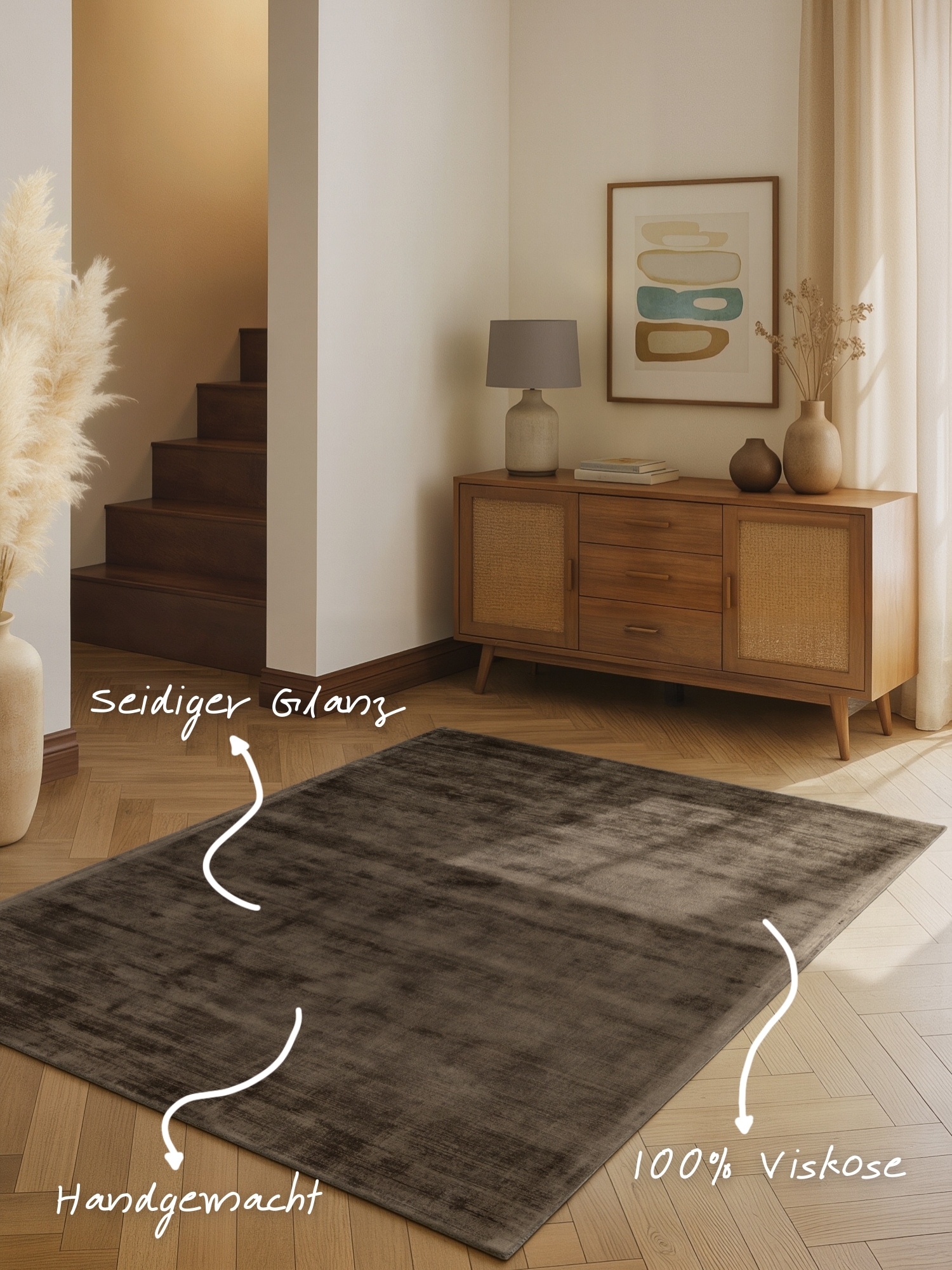 vikosa Teppich »Jane« rechteckig 10 mm Höhe Dezenter Glanz, Weich, Seidenoptik, Viskose, Wohnzimmer, Schlafzimmer