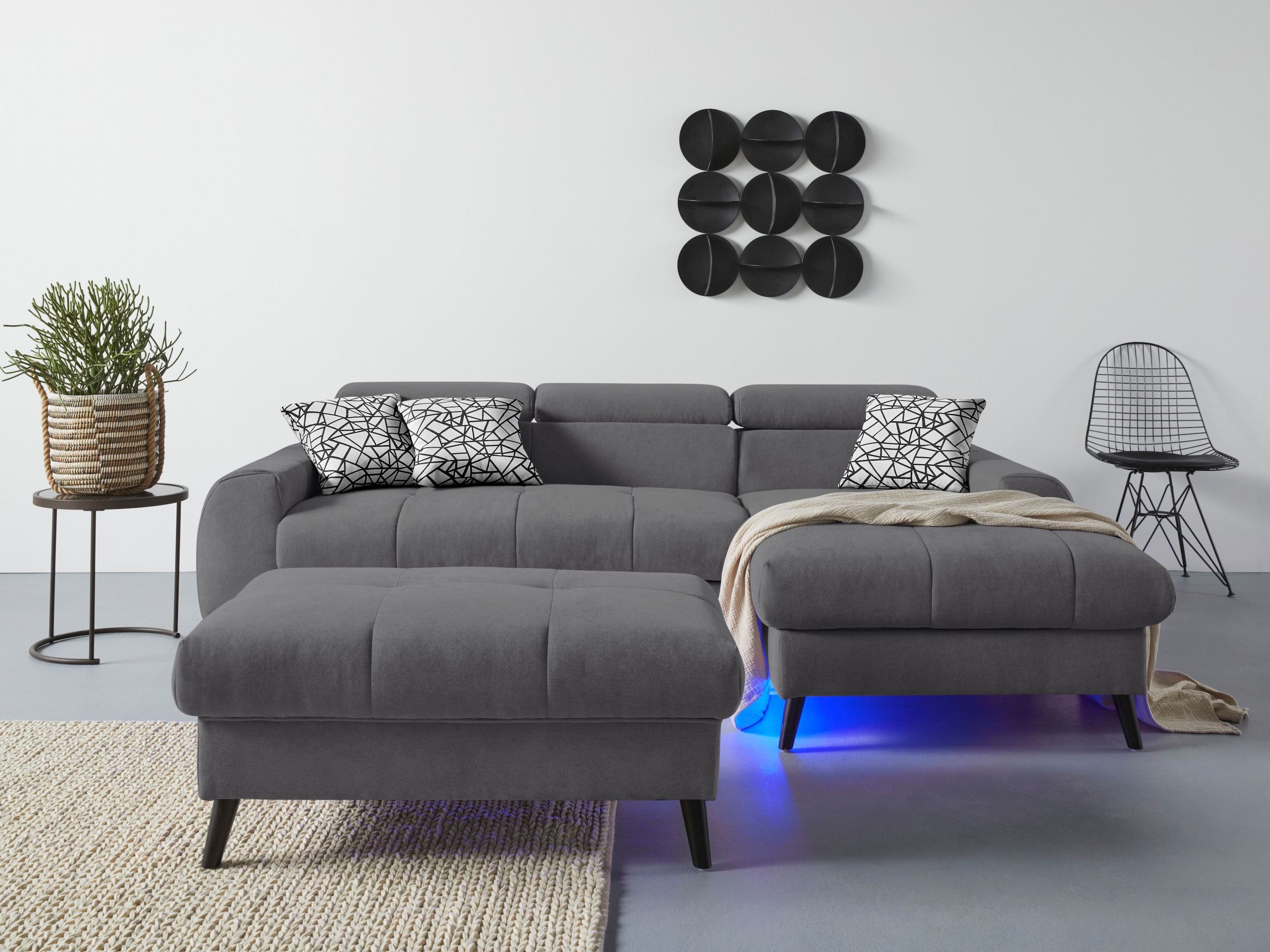 COTTA Ecksofa »Mia L-Form«, 3-tlg.-Kissen-Set, Recamiere, wahlweise mit oder ohne RGB-Beleuchtung