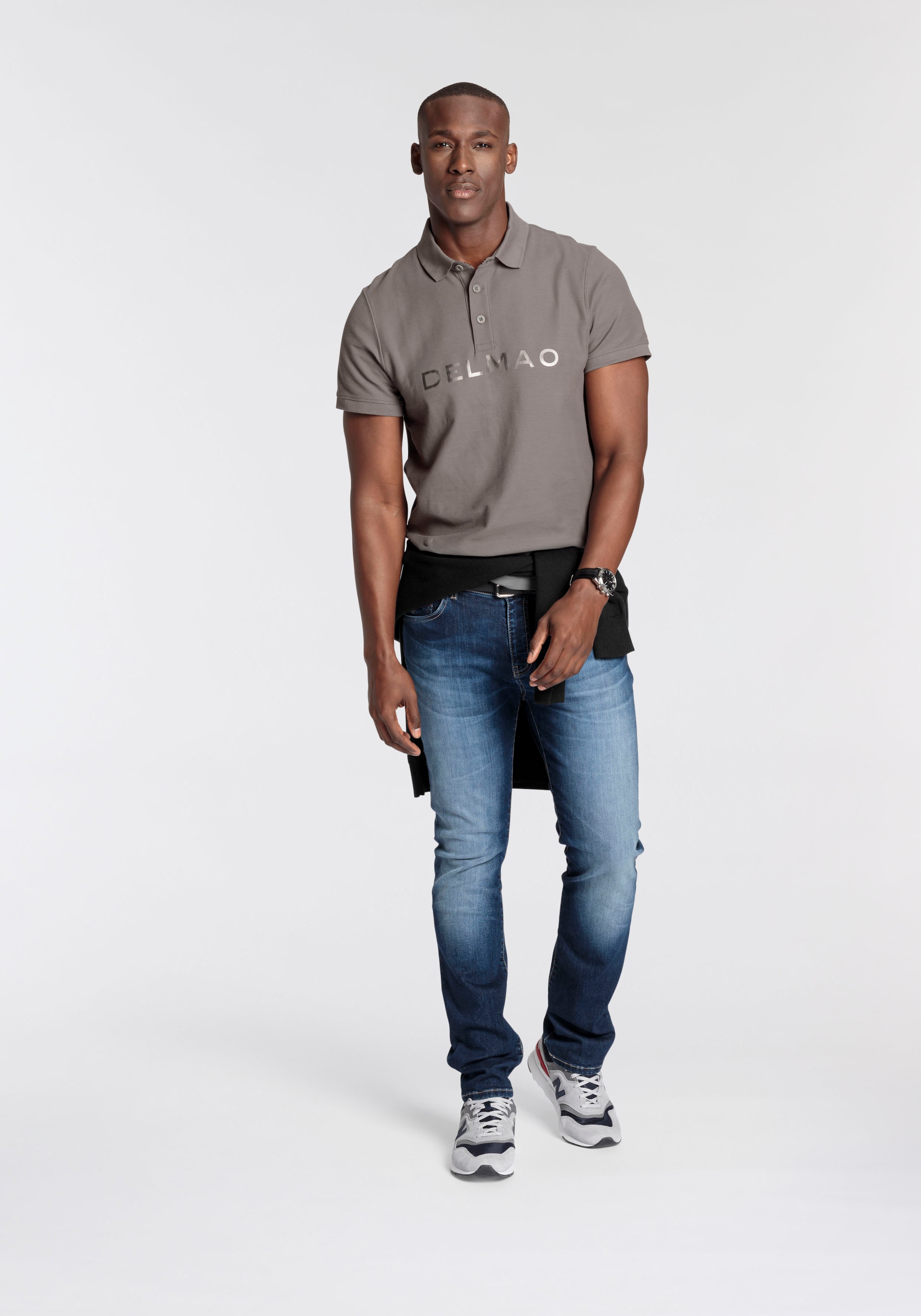 DELMAO Poloshirt, Kurzarm, mit Rippbündchen, mit Print, Polokragen, aus Baumwolle