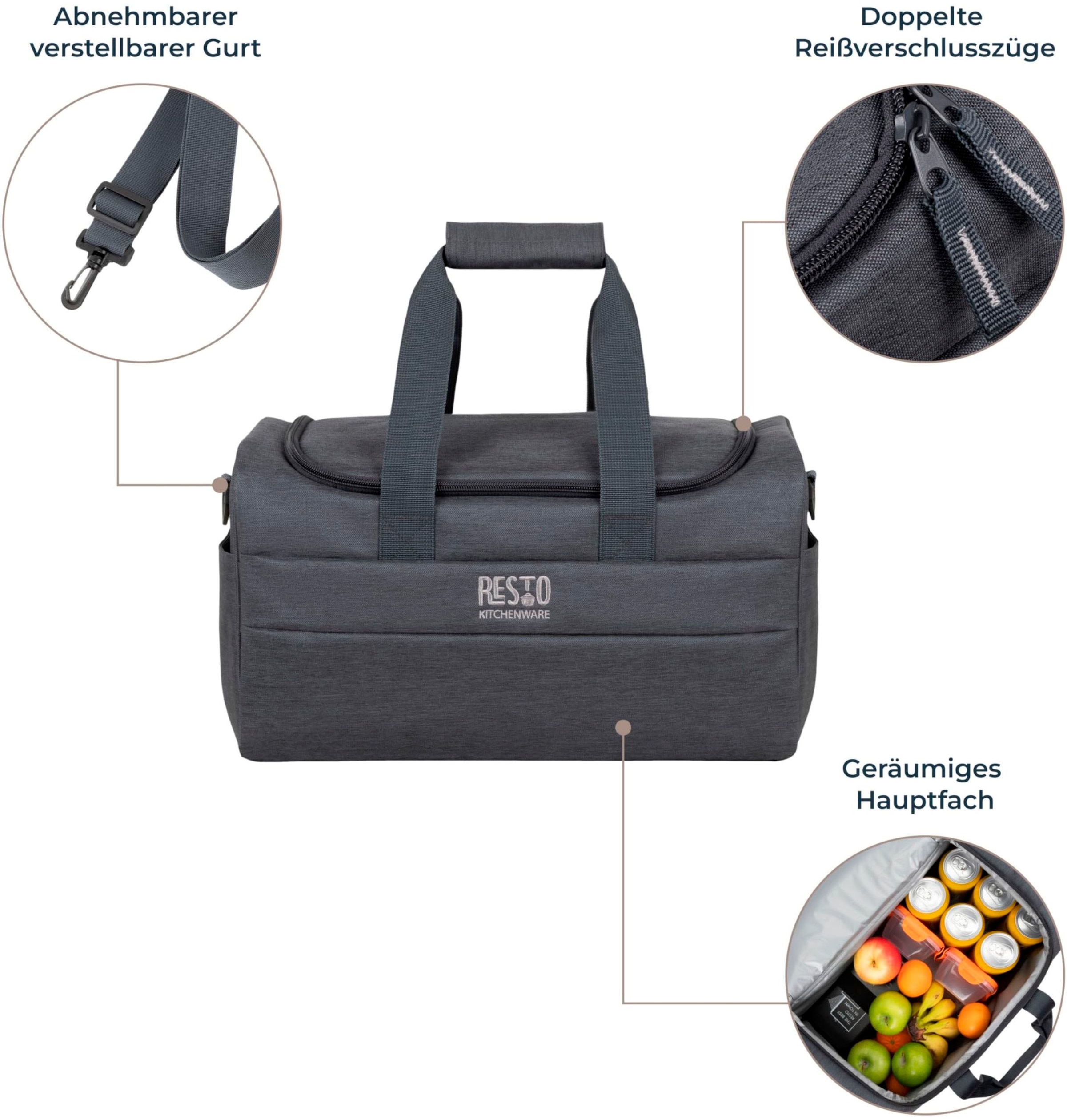 RESTO Kitchenware Kühltasche »Felis Große Lunchtasche faltbar, sportl. Picknicktasche Thermotasche«, Hermetische Sporttasche, verstellbarer Schultergurt weicher Tragegriff