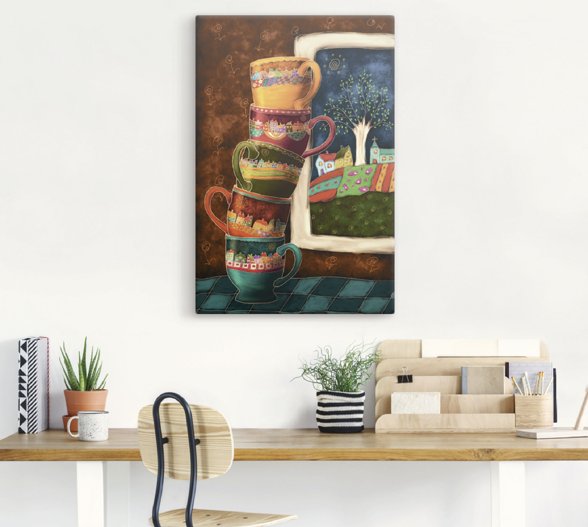 Thumbnail - Artland Wandbild "Fröhliche Kaffeetassen", Getränke, (1 St.), als Alubild, Outdoorbild, Leinwandbild, Poster, Wandaufkle...