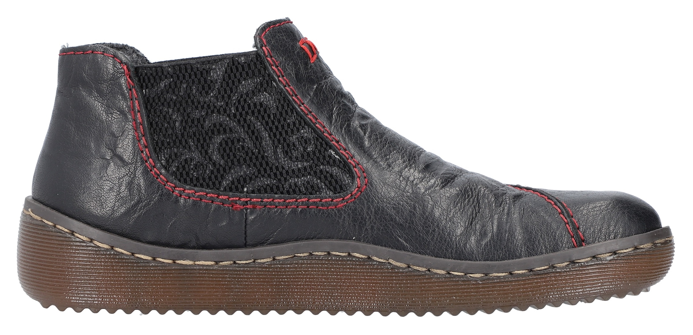 Rieker Chelseaboots, Stiefelette, Boots, Schlupfschuh mit gemustertem Stretcheinsatz