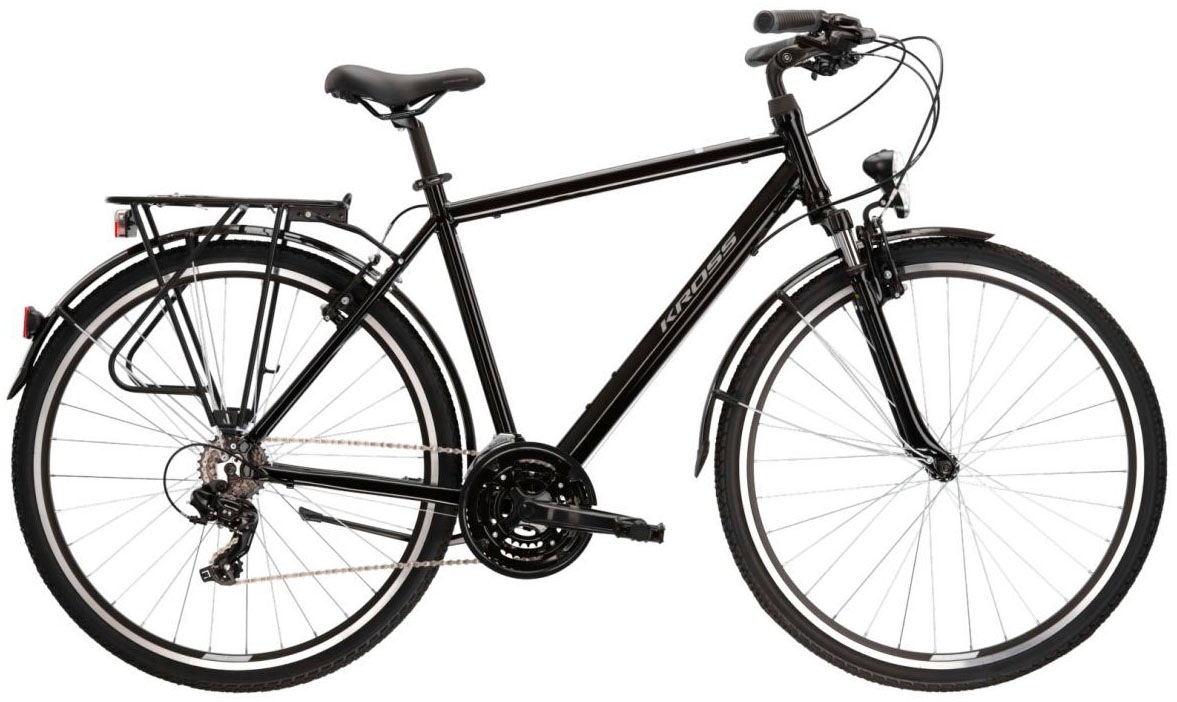 KROSS Trekkingrad "KROSS Trekkingrad Trans 1.0 28" schwarz", 43cm, 28 Zoll (71,12cm) hinten: 28 Zoll (71,12cm)schwarz, schwarz, Fahrräder