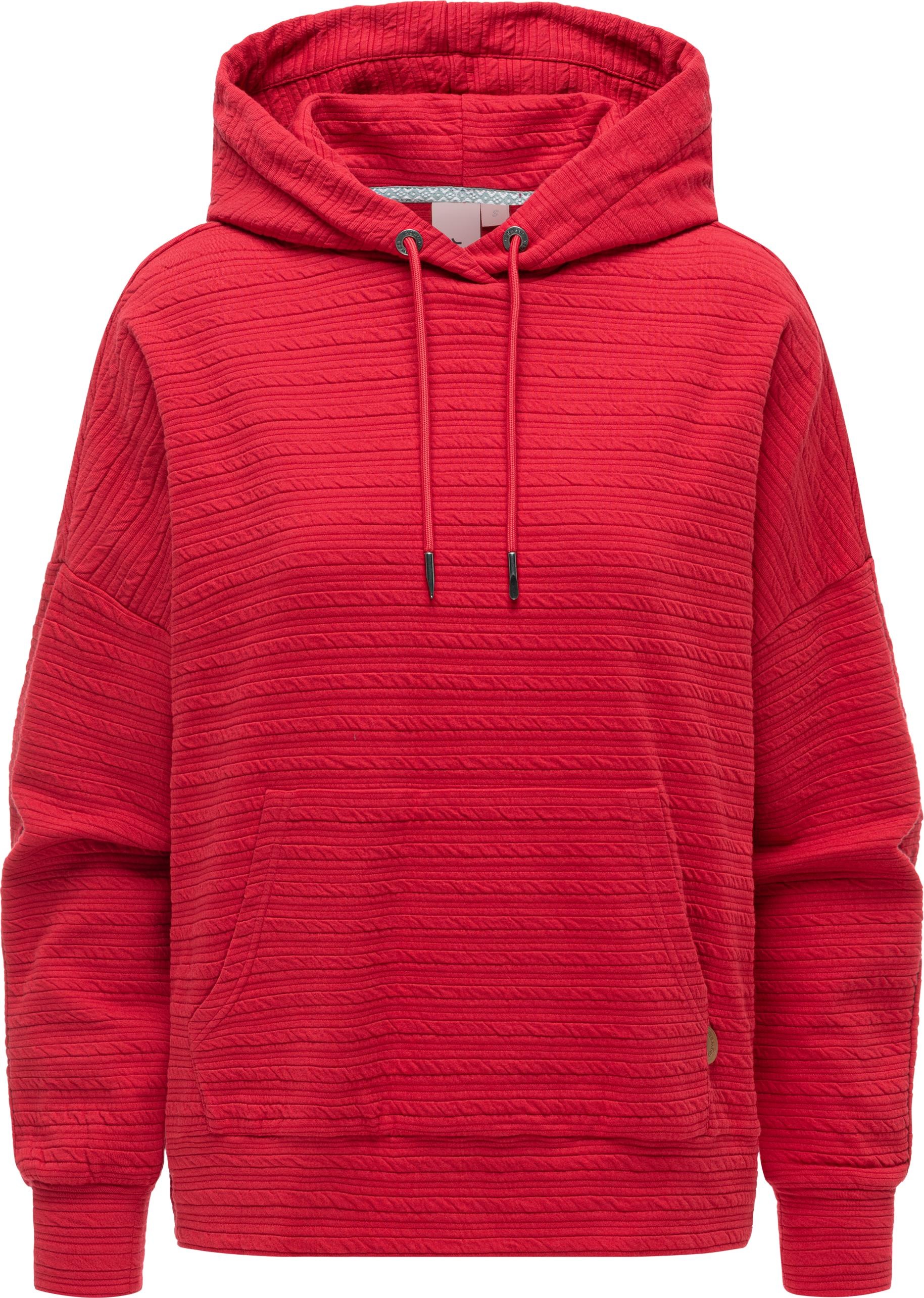 Kapuzenpullover RAGWEAR "Pirita Crepe", Damen, Gr. XL (42), rot, Sweatware, Material: 65% Baumwolle, 27% Polyester, 6% Viskose, 2% Elasthan, lässig geschnitten hüftbedeckend, hoch geschlossener Ausschnitt, Ärmel ohne Ärmelschlitz abgesteppte Kante, Pullov