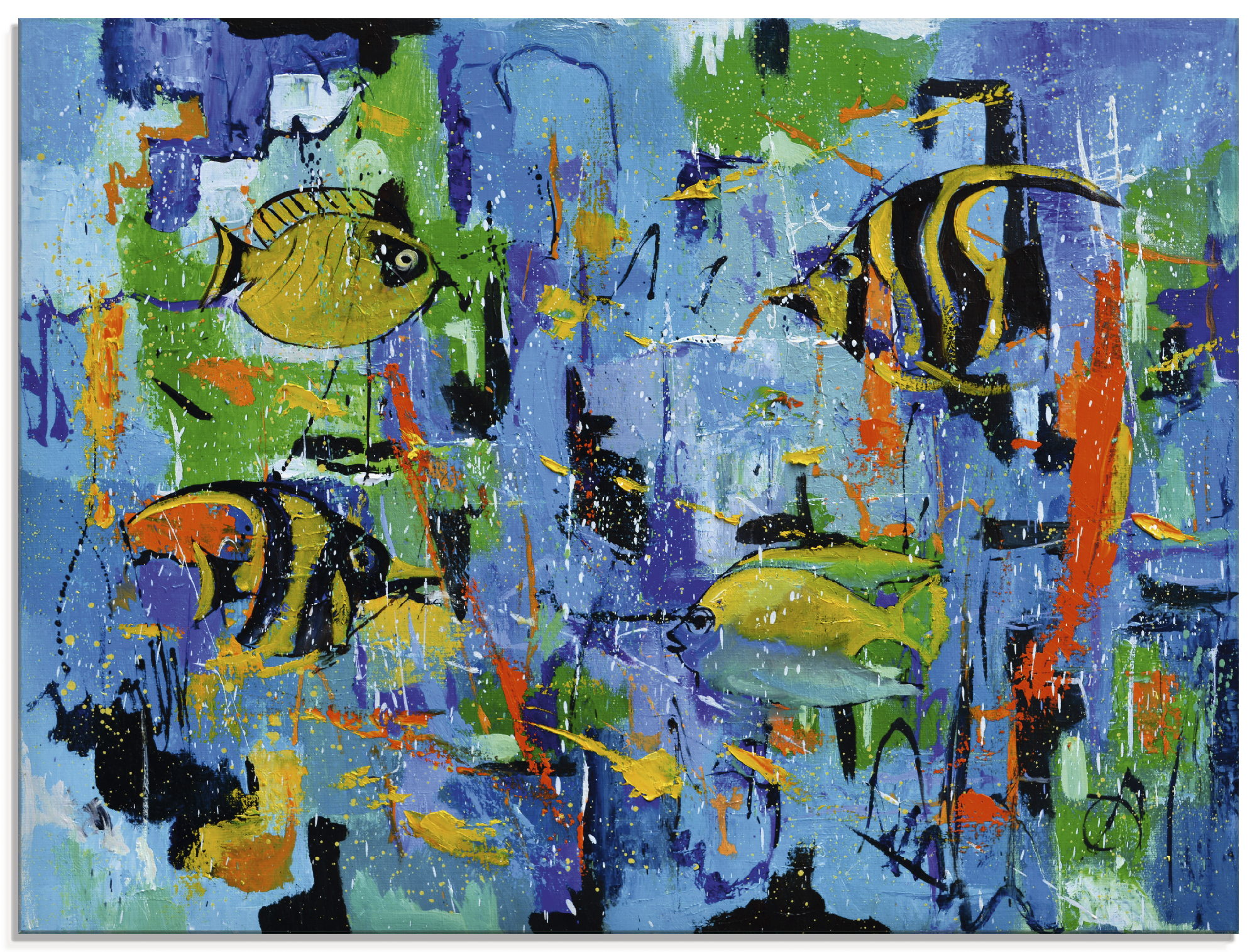 Artland Glasbild "Abstrakt Fische Blau" Wassertiere 1 Stk. tlg. in verschiedenen Größen