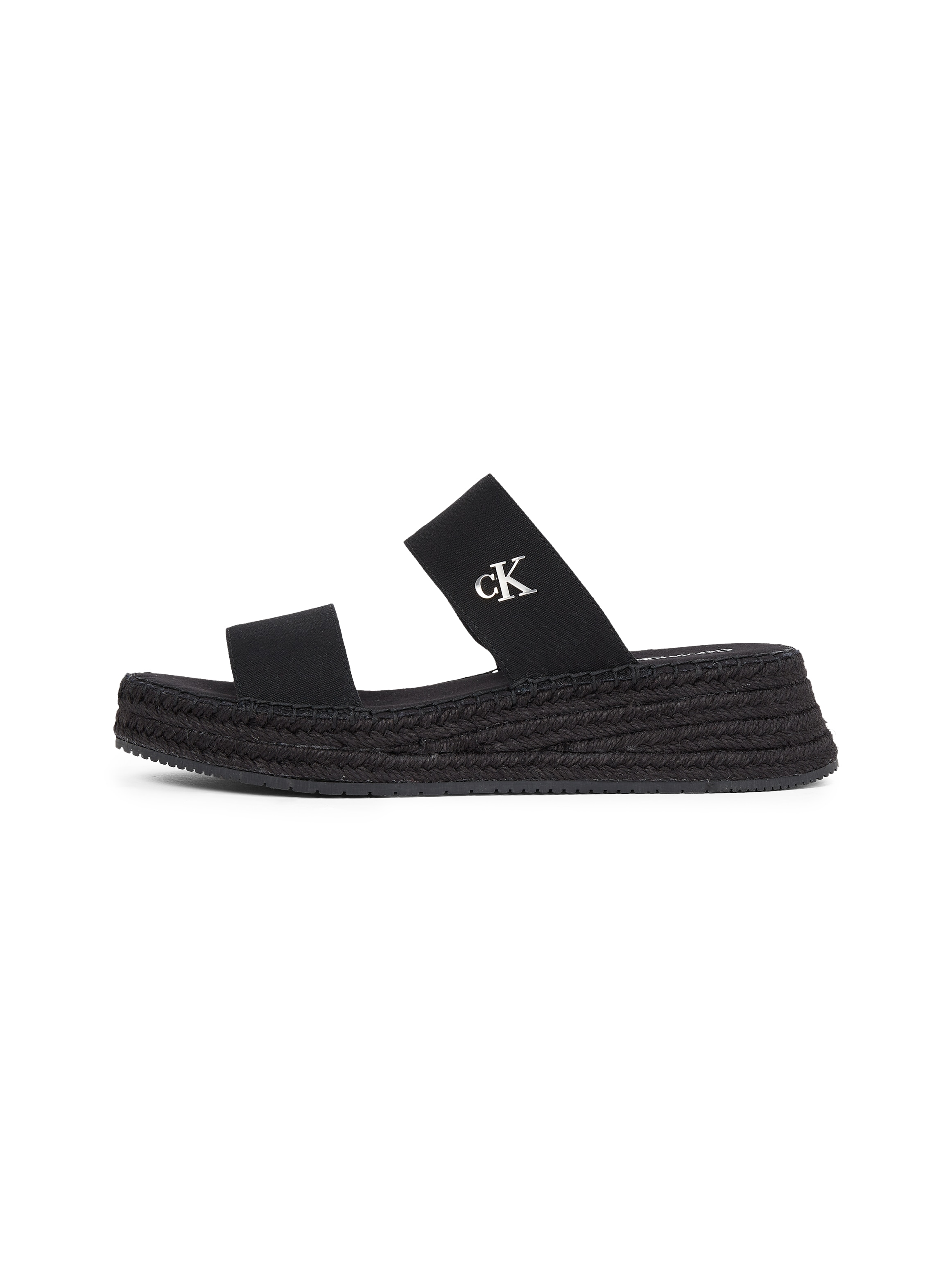 Calvin Klein Jeans Pantolette »SPORTY ROPE MG LTH WEBBING«, Sommerschuh, Schlappen, Pool-Slides, Strandschuh mit Bastbesatz