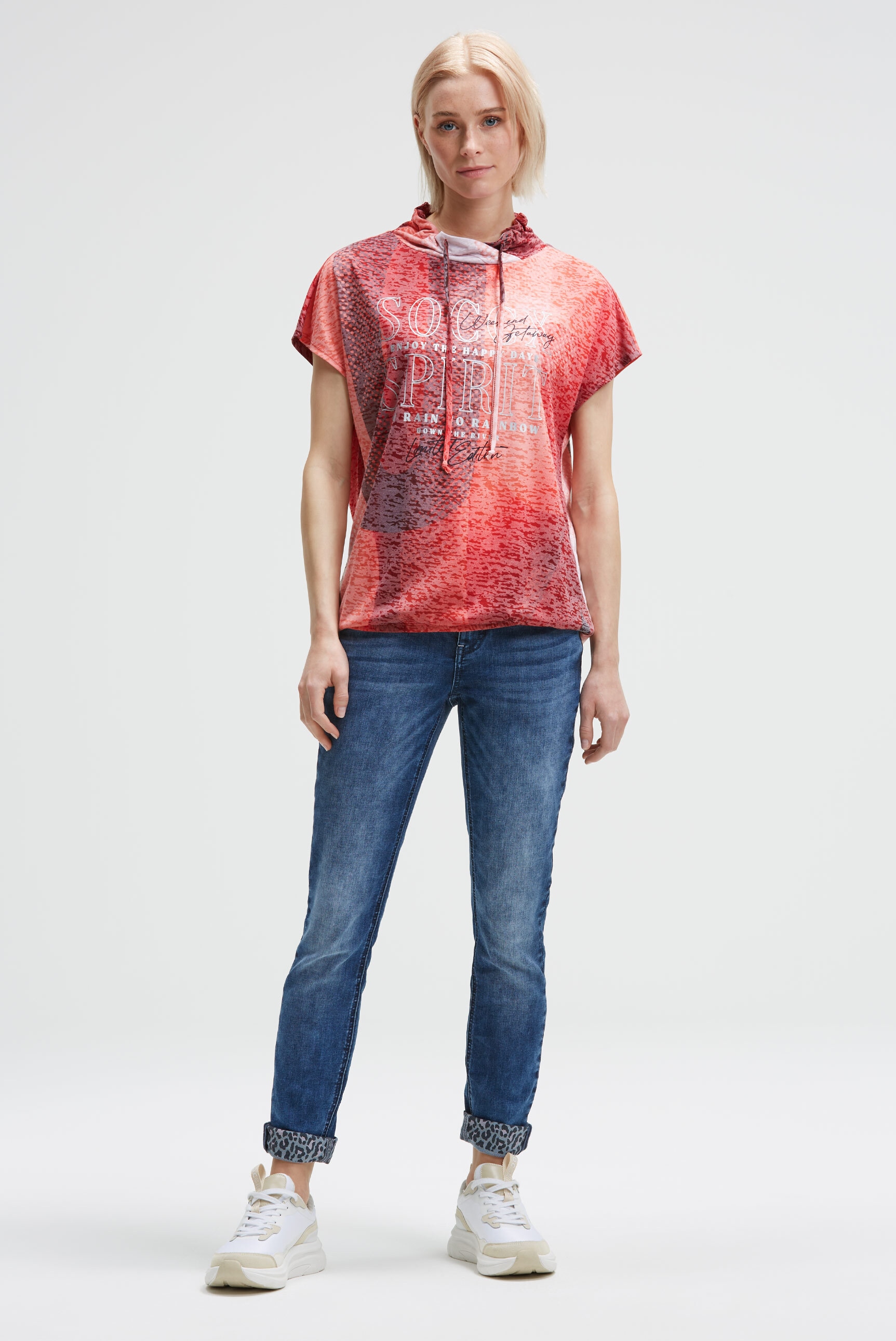 SOCCX Rundhalsshirt mit Gummizug im Saum